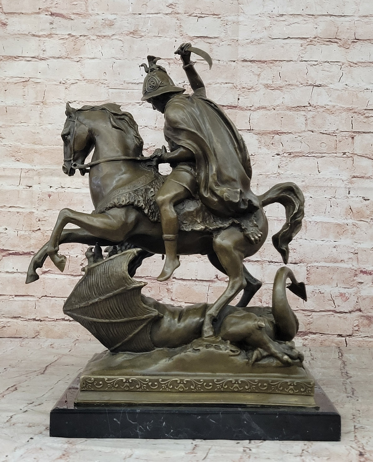 Signed Saint George killing Dragon Bronze Sculpture Art Statue Figurine Figure