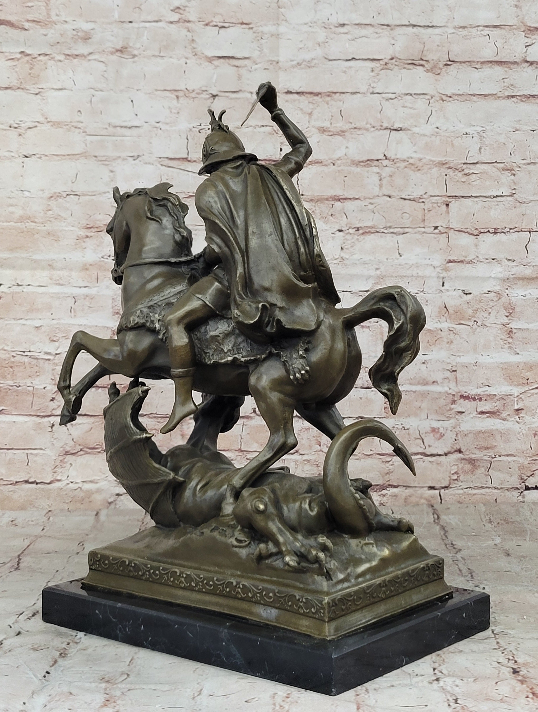 Signed Saint George killing Dragon Bronze Sculpture Art Statue Figurine Figure
