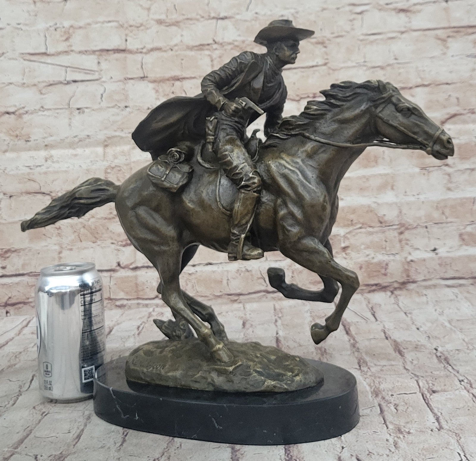 Remington Inspired Large Hot Cast Cowboy with Gun Old West Bronze Sculpture SALE