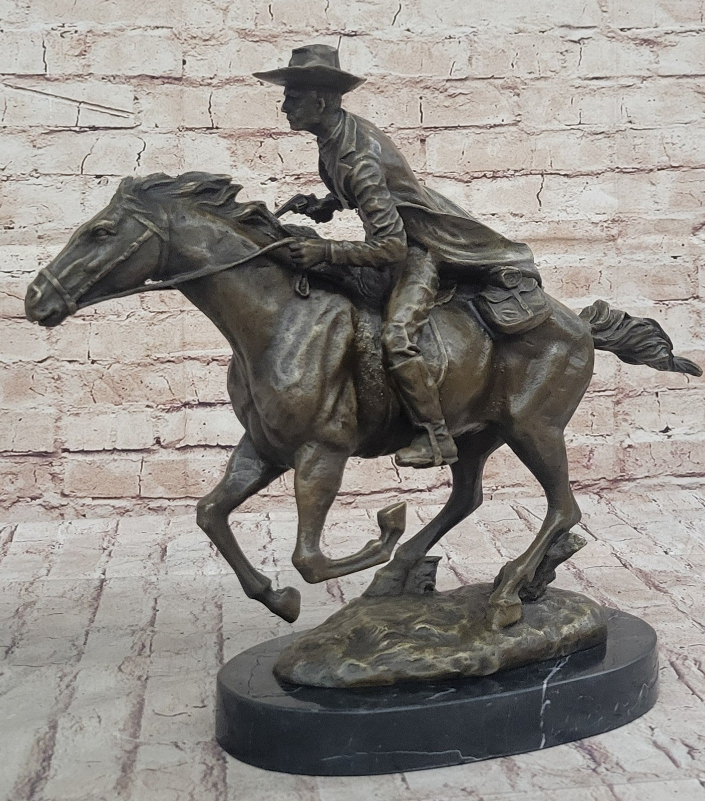 Remington Inspired Large Hot Cast Cowboy with Gun Old West Bronze Sculpture SALE