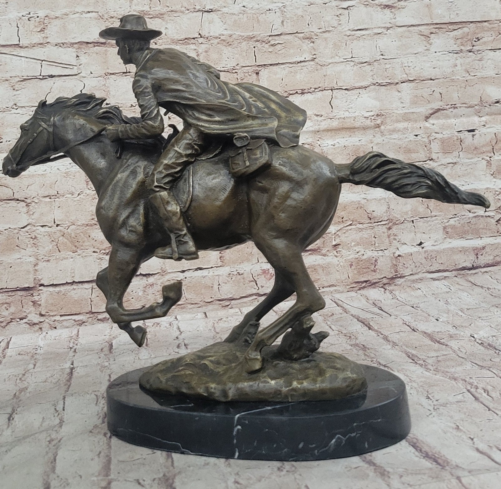 Remington Inspired Large Hot Cast Cowboy with Gun Old West Bronze Sculpture SALE