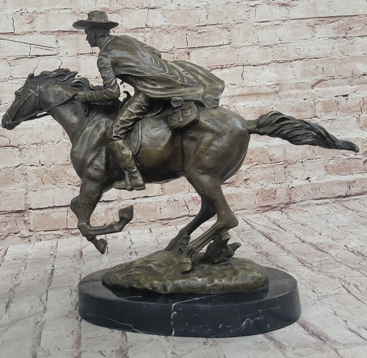 Remington Inspired Large Hot Cast Cowboy with Gun Old West Bronze Sculpture SALE