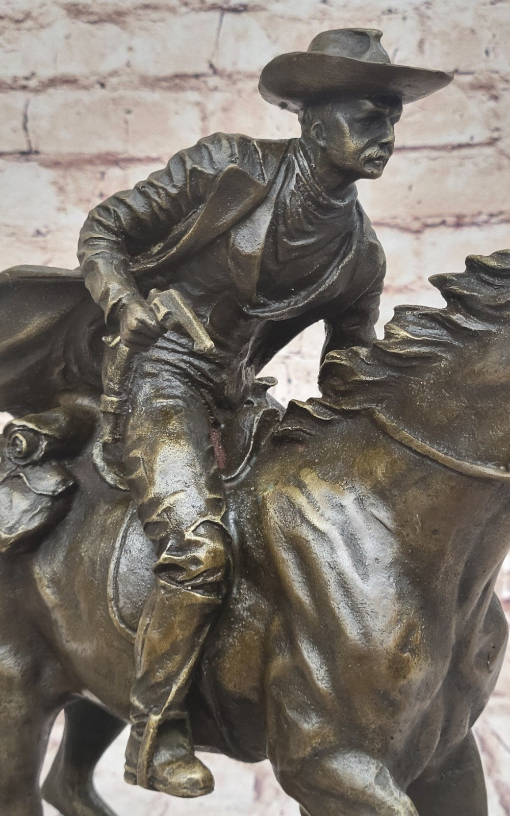 Remington Inspired Large Hot Cast Cowboy with Gun Old West Bronze Sculpture SALE