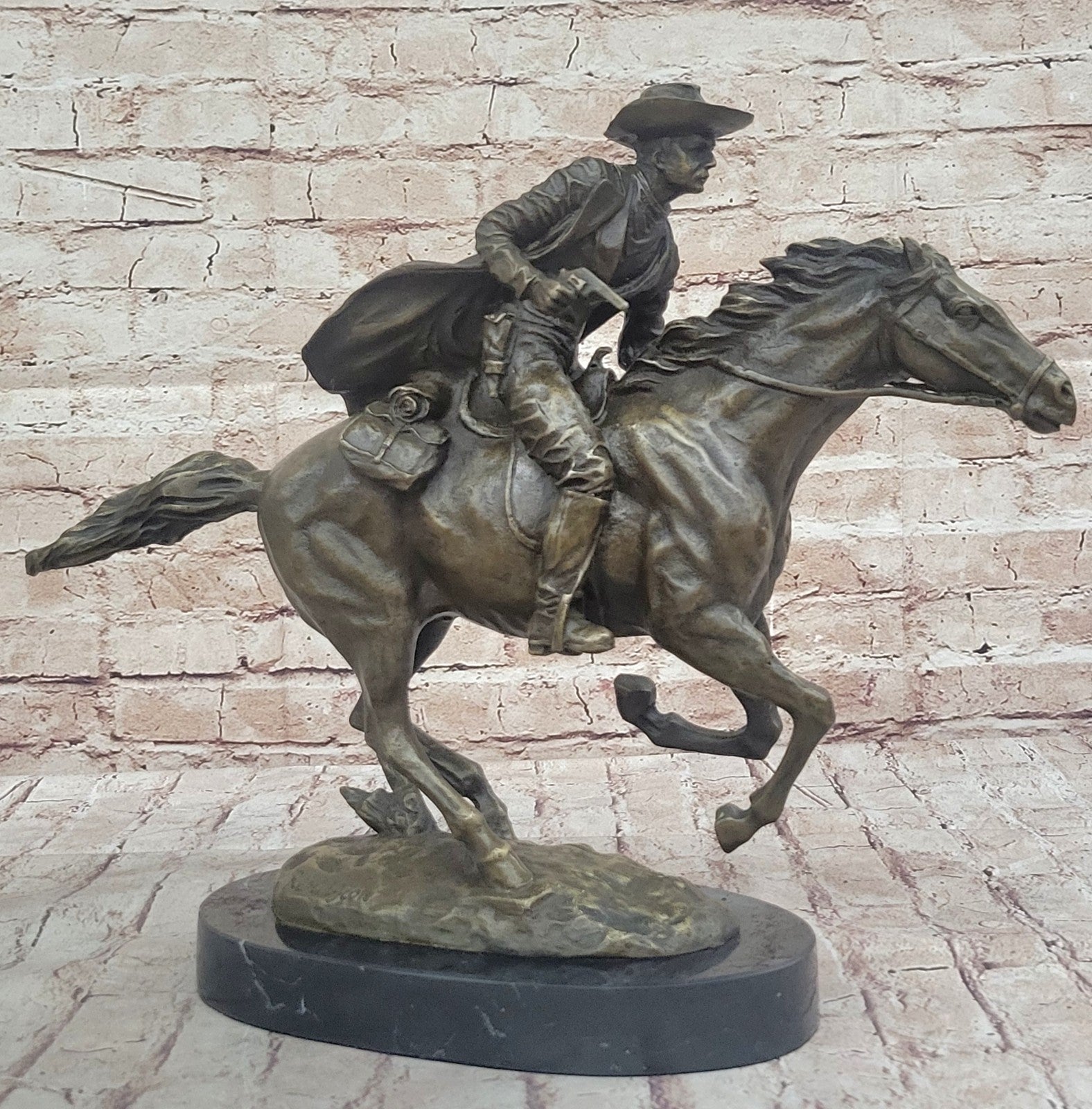 Remington Inspired Large Hot Cast Cowboy with Gun Old West Bronze Sculpture SALE