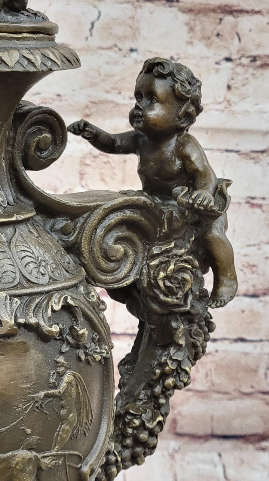 Handcrafted Urn Mythical Mythology Cherubs Baby Angel Bronze Sculpture Statue