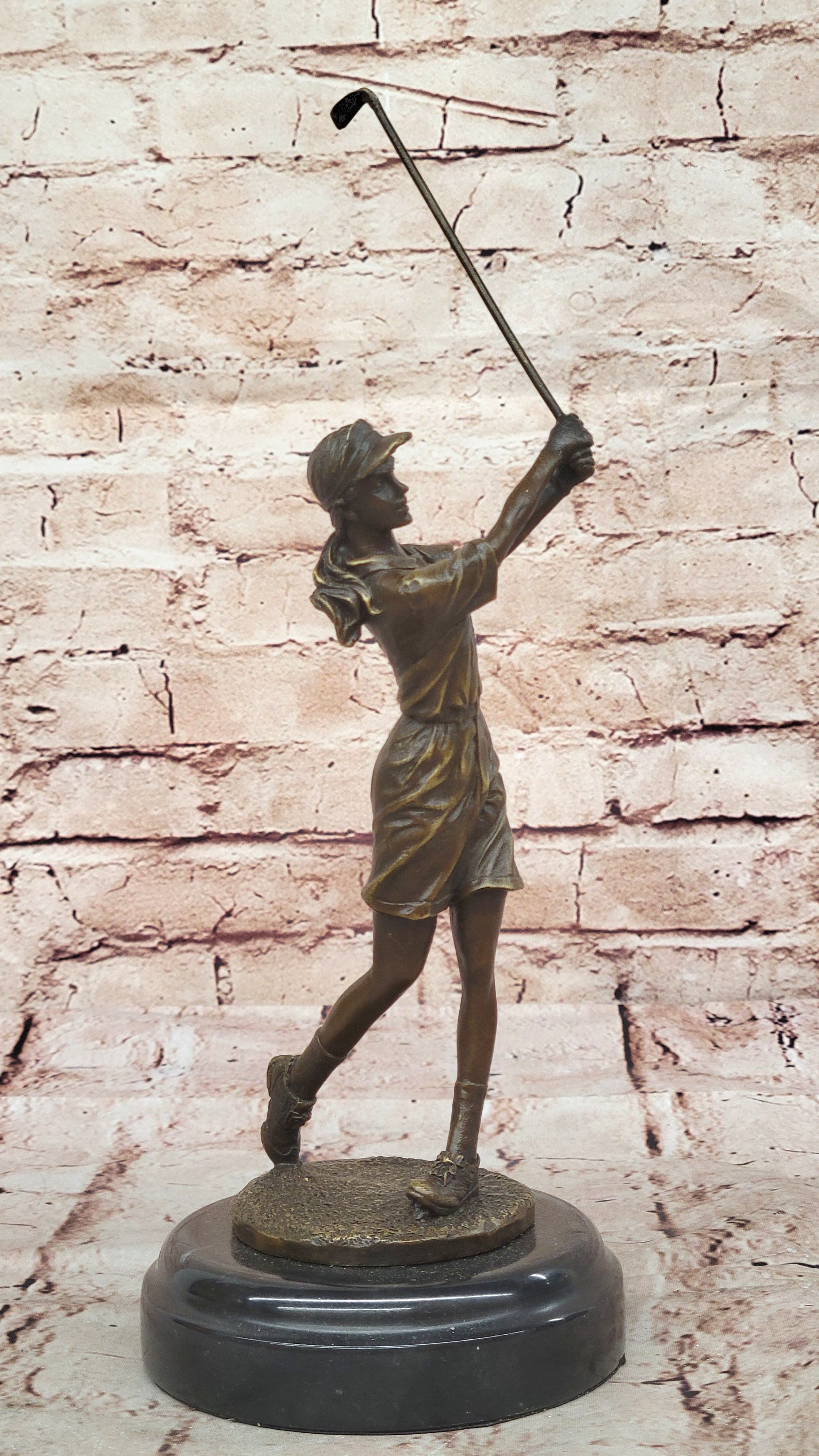 Hand Made Collector Edition Woman Girl Golfer Golf Trophy Bronze Sculpture Statu