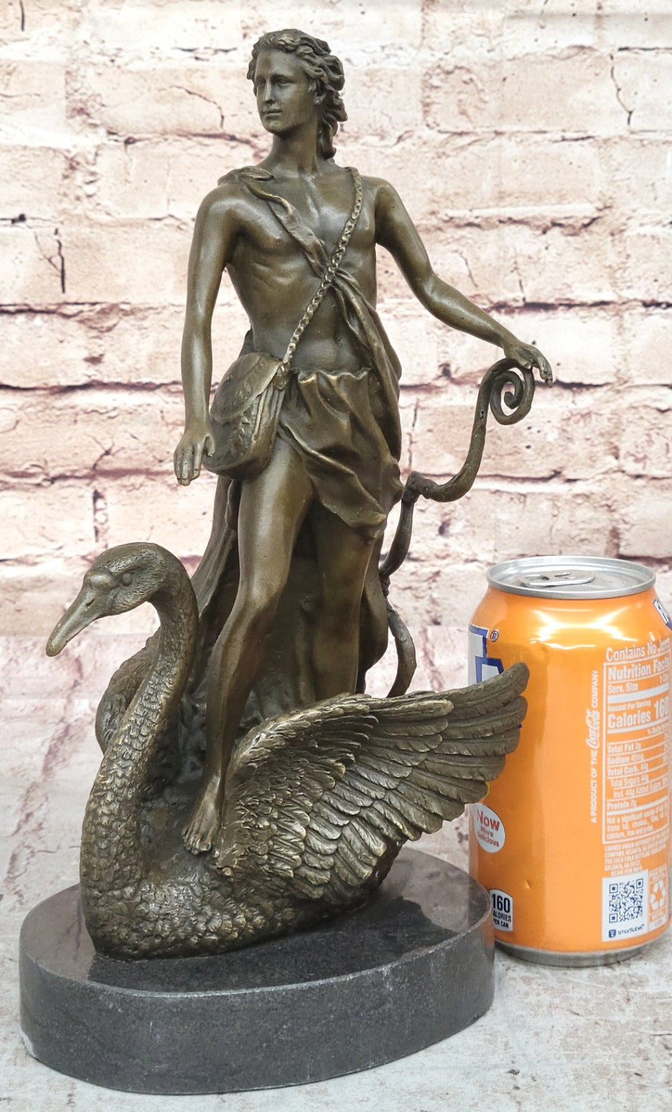 Signed M.Lopez Leda and the Swan Bronze Marble Statue Mythical Greek Sculpture NR