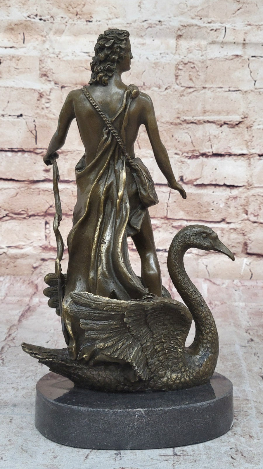 Signed M.Lopez Leda and the Swan Bronze Marble Statue Mythical Greek Sculpture NR