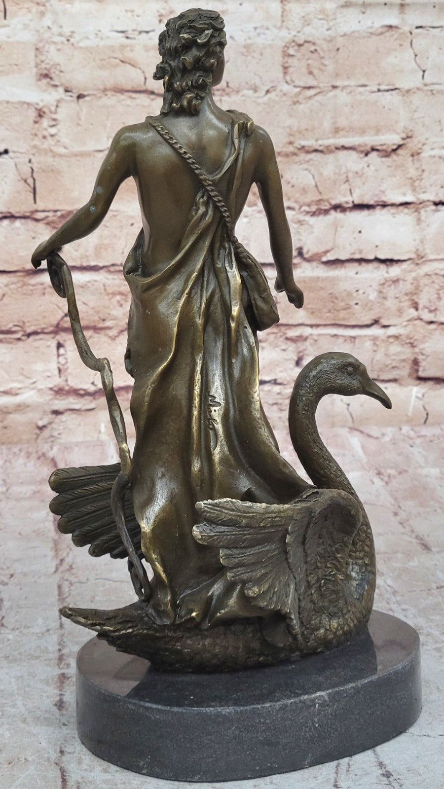 Signed M.Lopez Leda and the Swan Bronze Marble Statue Mythical Greek Sculpture NR