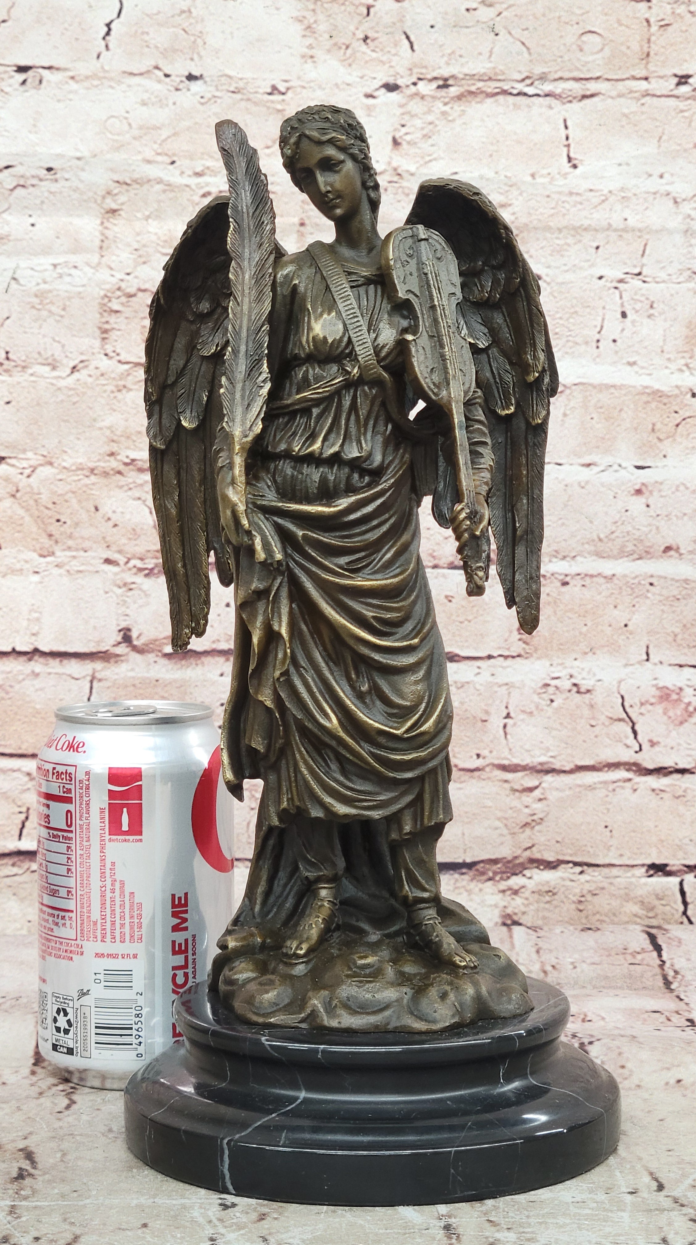 Auguste Moreau Inspired Angel Bronze Statue Feathered Violin Figurine Collectible