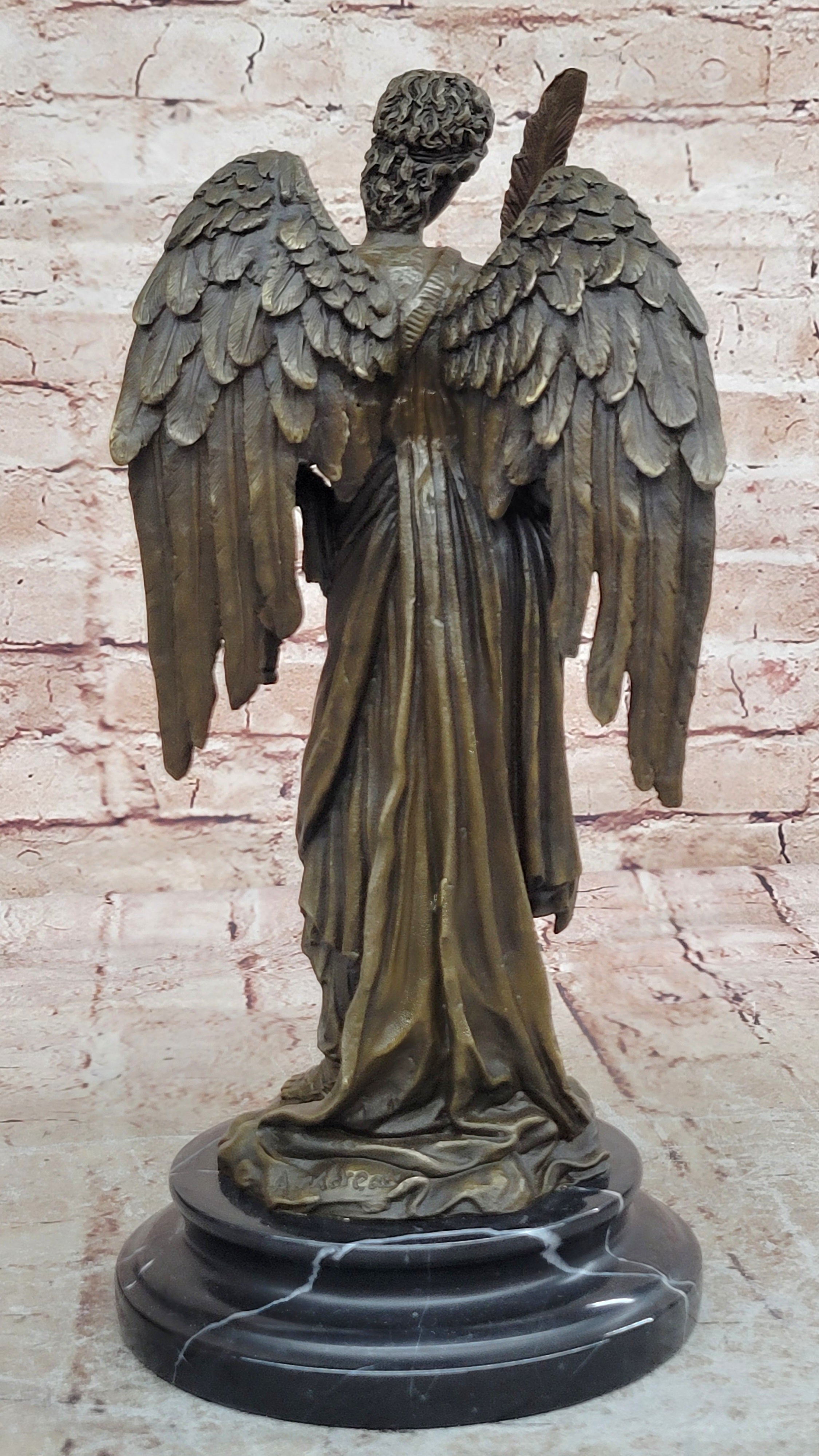 Auguste Moreau Inspired Angel Bronze Statue Feathered Violin Figurine Collectible