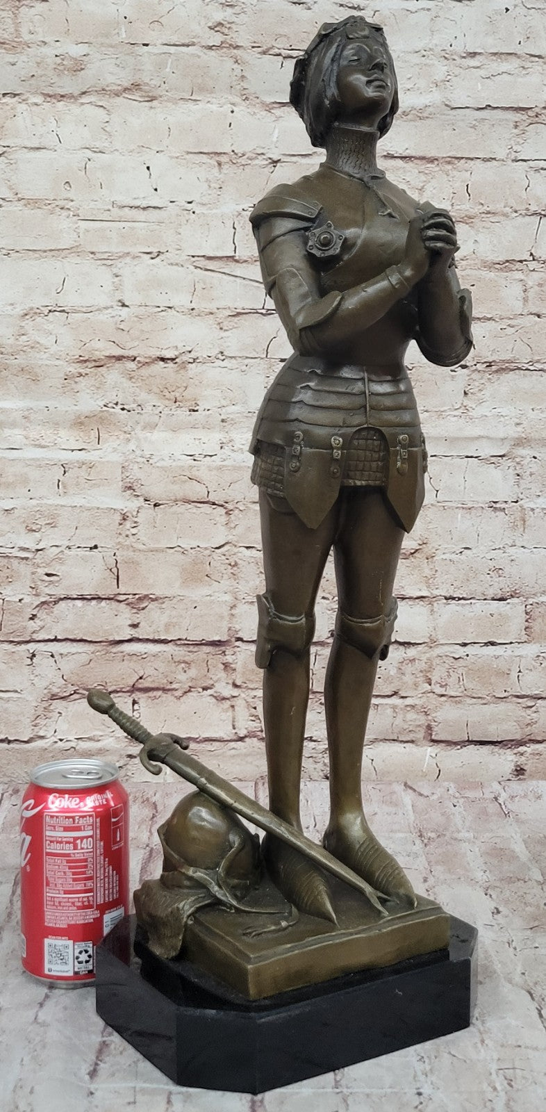 MAID ORLEANS FRENCH PRAYING HEROINE SOLDIER Bronze Sculpture Statue Figurine T