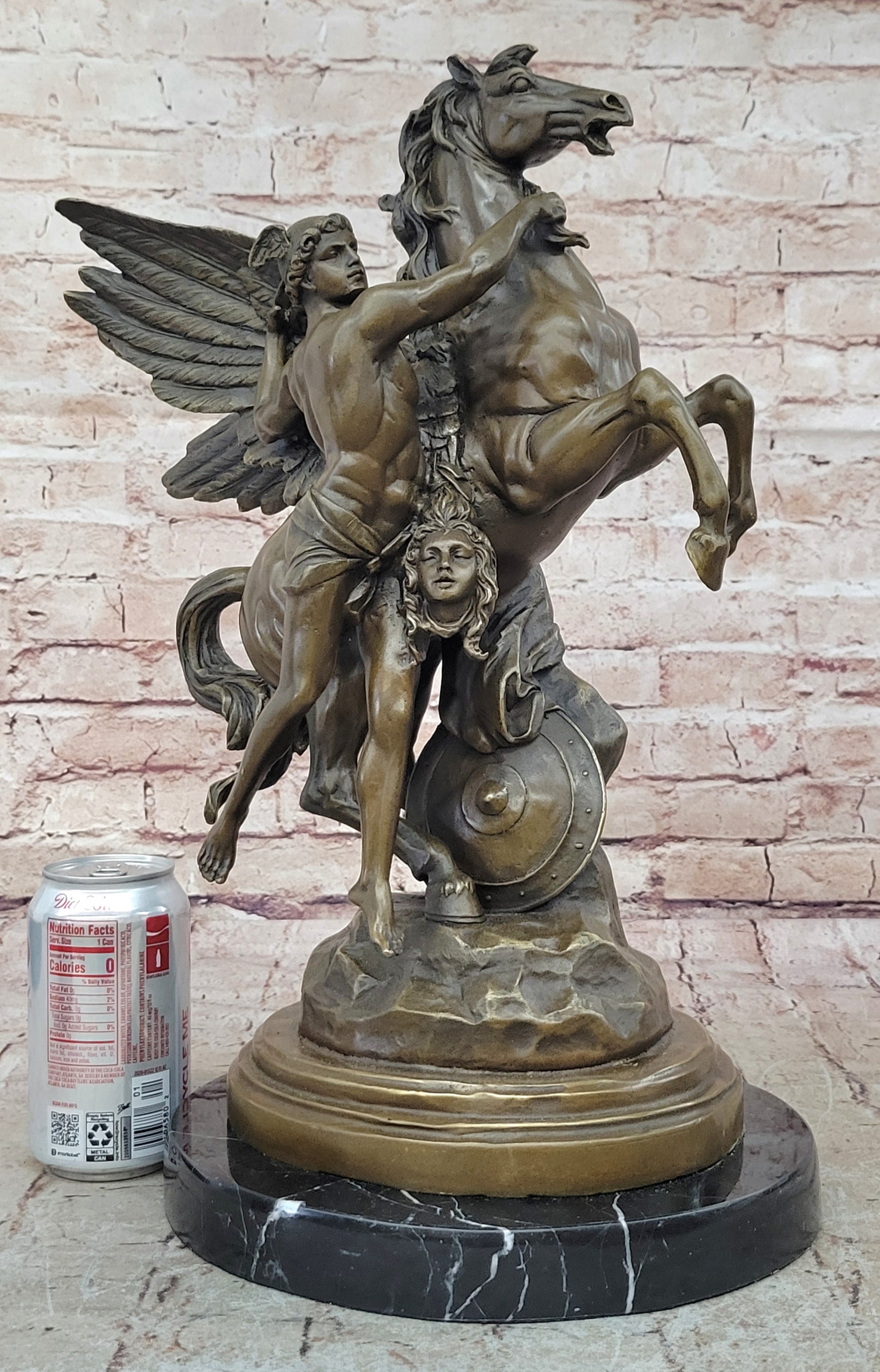 PERSEUS & PEGASUS INSANELY DETAILED BRONZE SIGNED ORIGINAL ART STATUE BY VITALEH