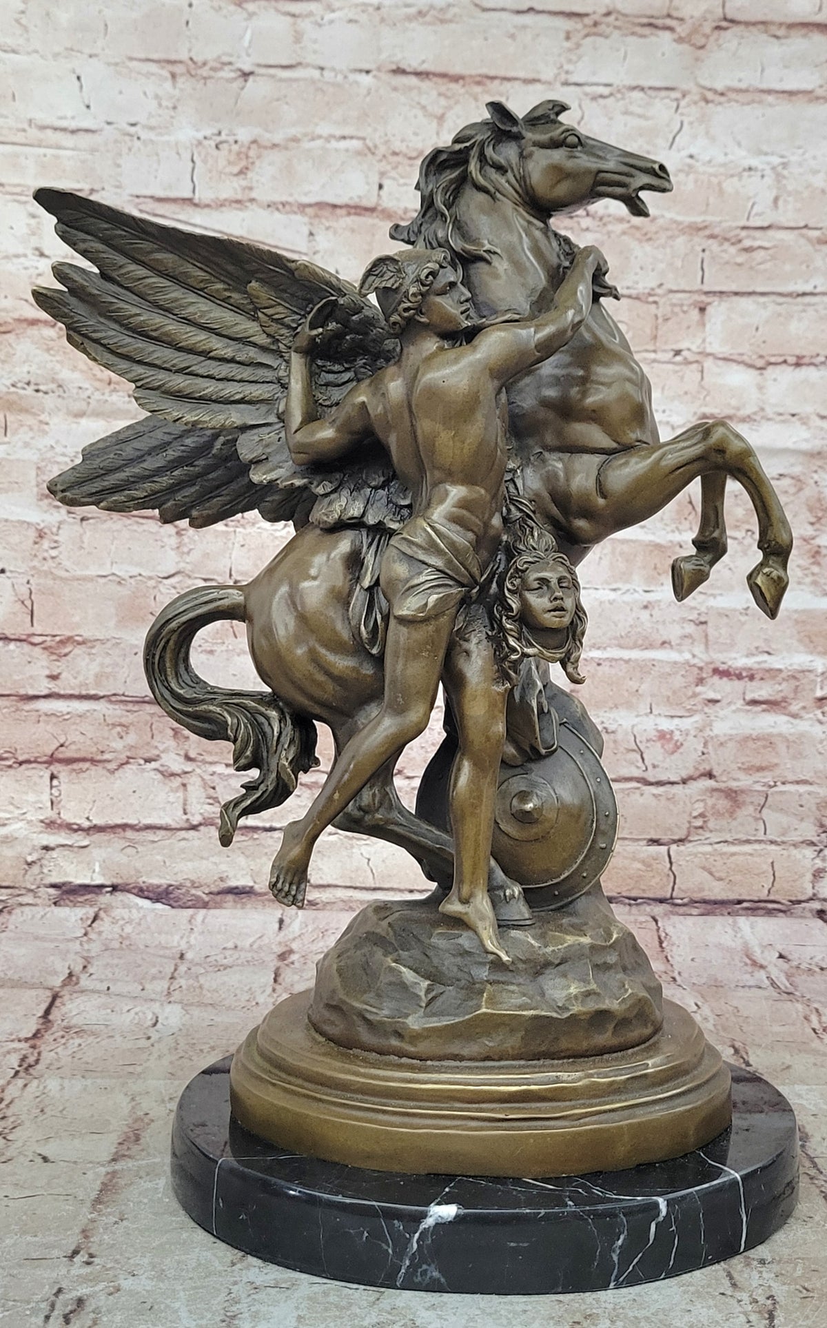 PERSEUS & PEGASUS INSANELY DETAILED BRONZE SIGNED ORIGINAL ART STATUE BY VITALEH
