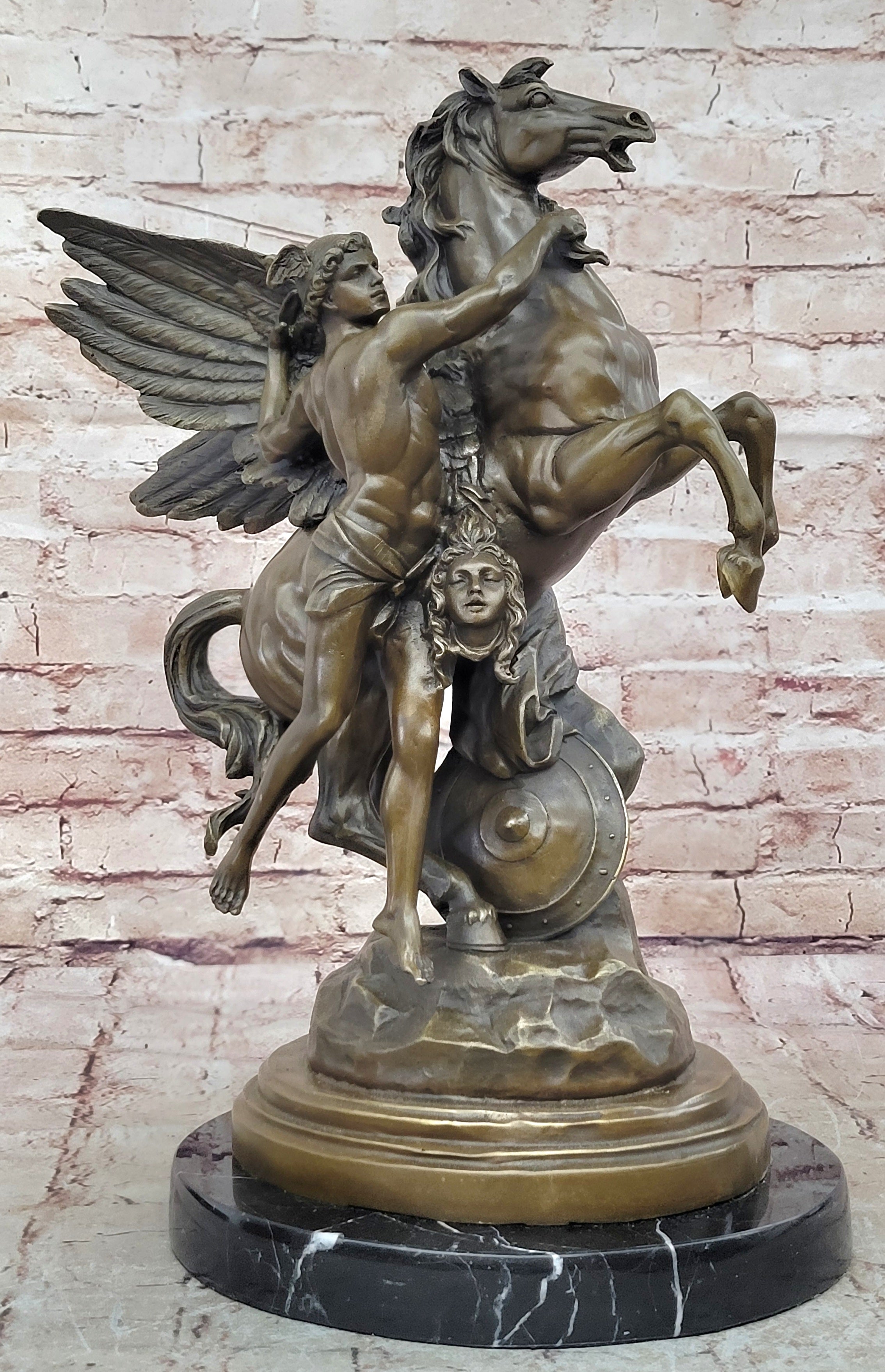 PERSEUS & PEGASUS INSANELY DETAILED BRONZE SIGNED ORIGINAL ART STATUE BY VITALEH