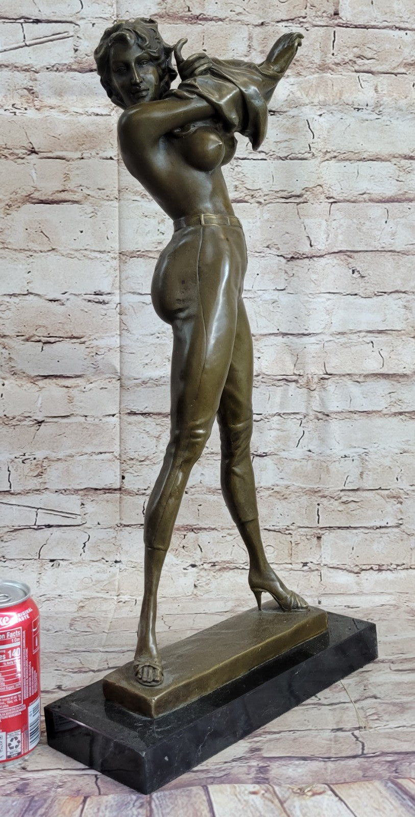 Captivating Aldo Vitaleh Bronze Sculpture: Extra Large Woman Removing Her Top