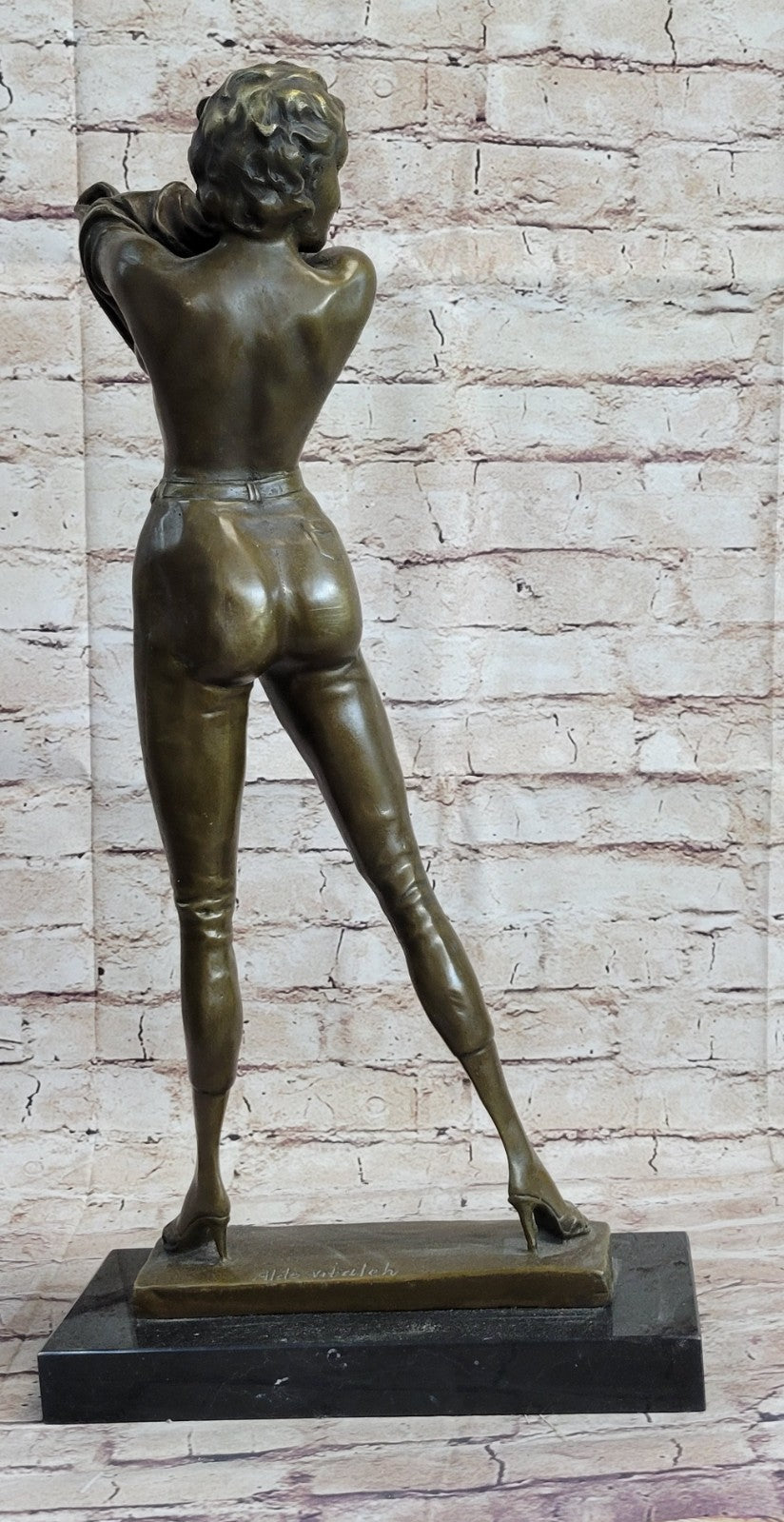 Captivating Aldo Vitaleh Bronze Sculpture: Extra Large Woman Removing Her Top
