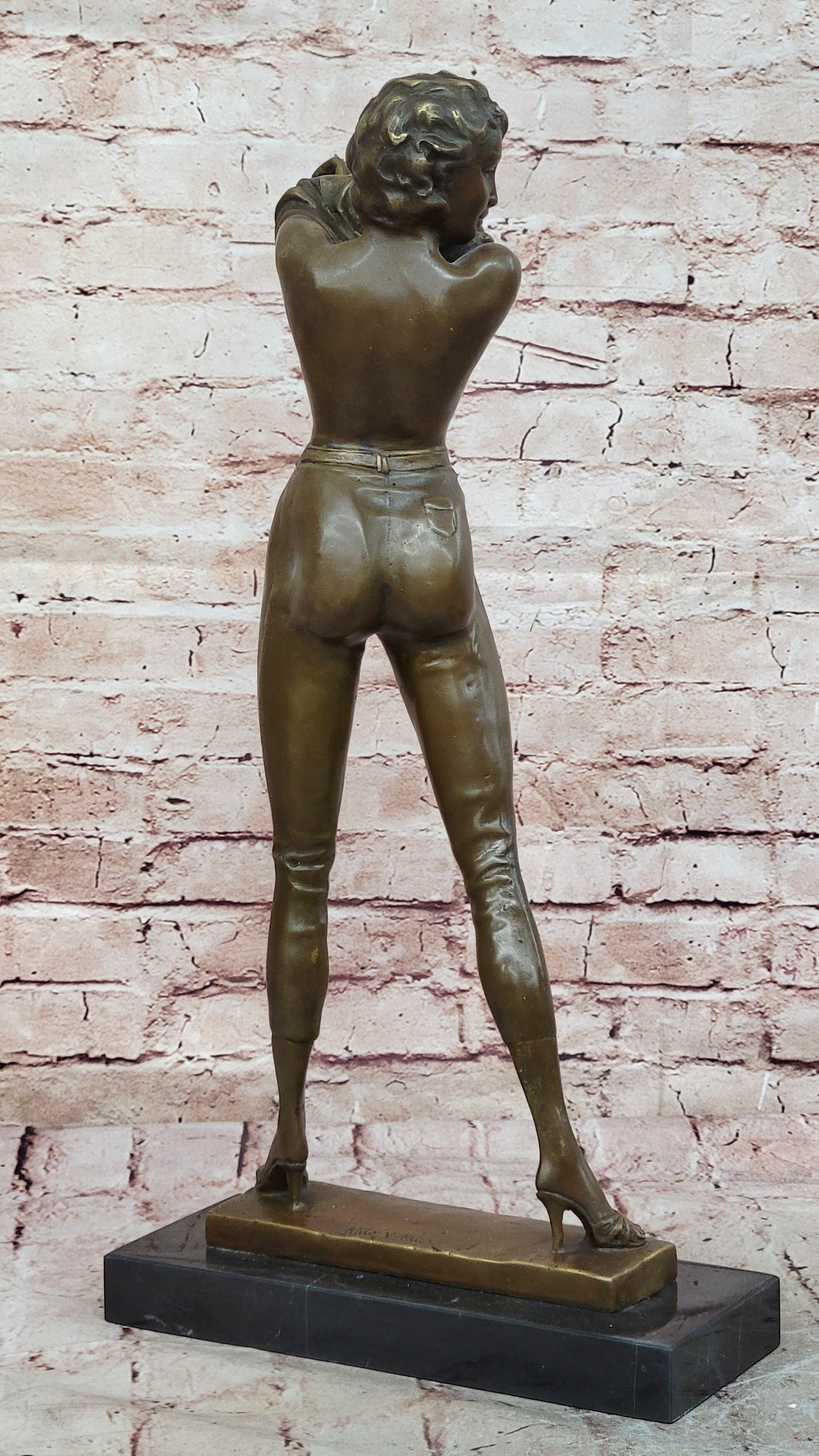 Captivating Aldo Vitaleh Bronze Sculpture: Extra Large Woman Removing Her Top