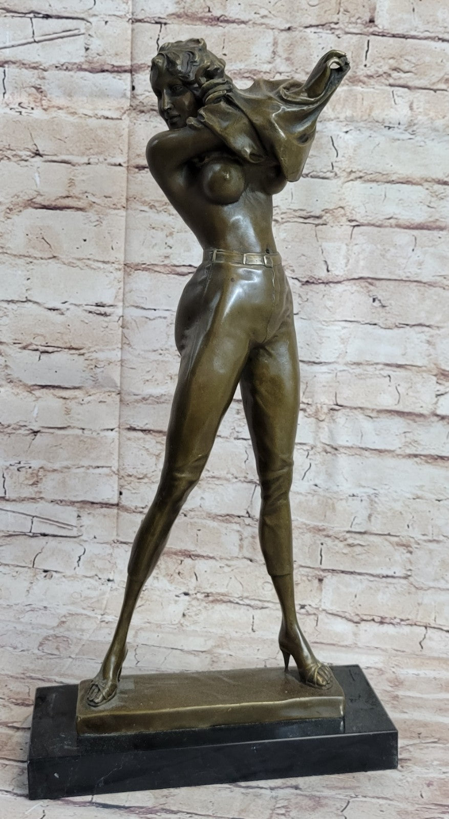 Captivating Aldo Vitaleh Bronze Sculpture: Extra Large Woman Removing Her Top