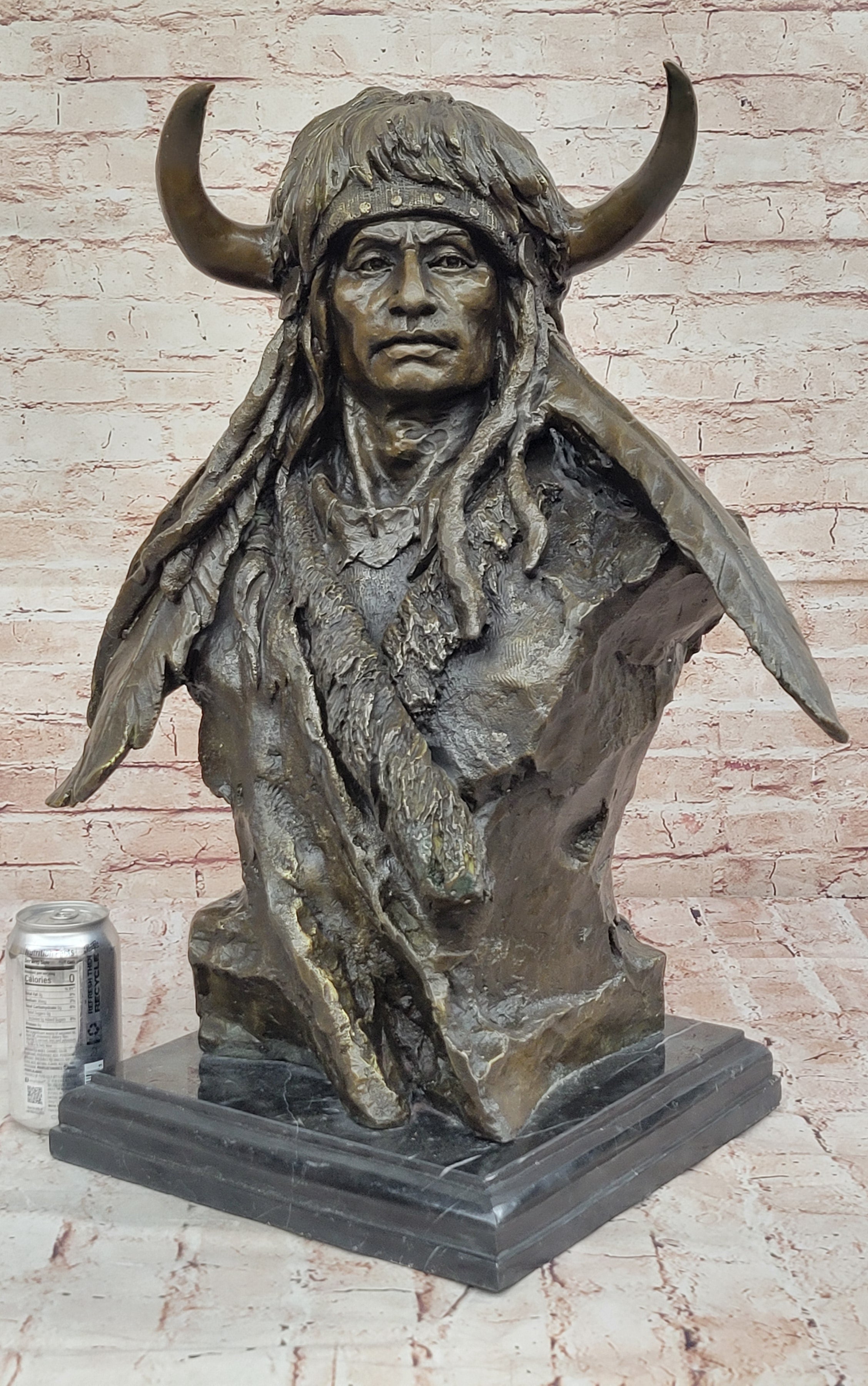 Bronze Sculpture Statue of Native American Warrior Crazy Horse Bust Signed Milo