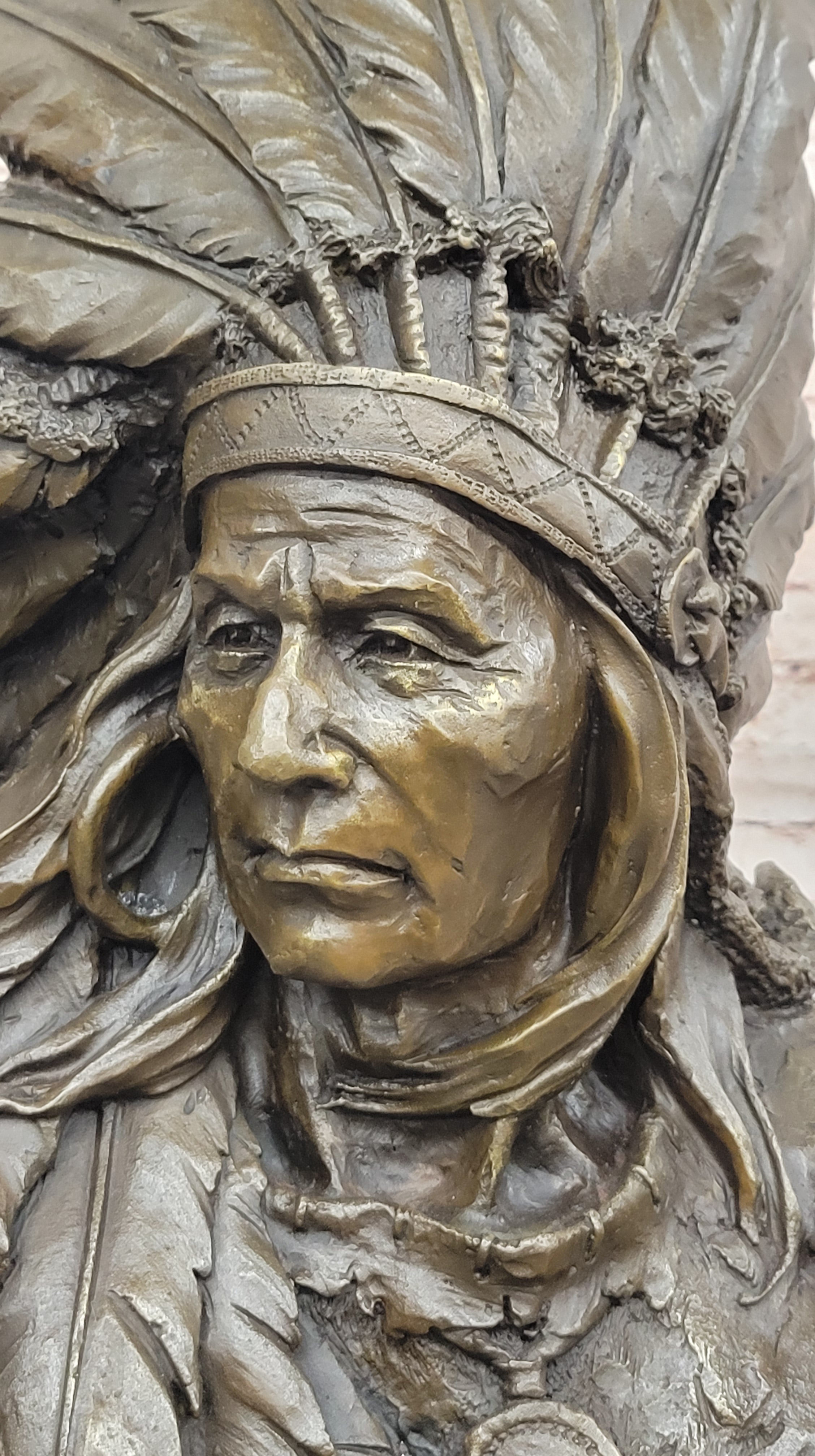 Massive Bronze Bust Sioux Indian Chief Sculpture VACANT THUNDER Buffalo Sale