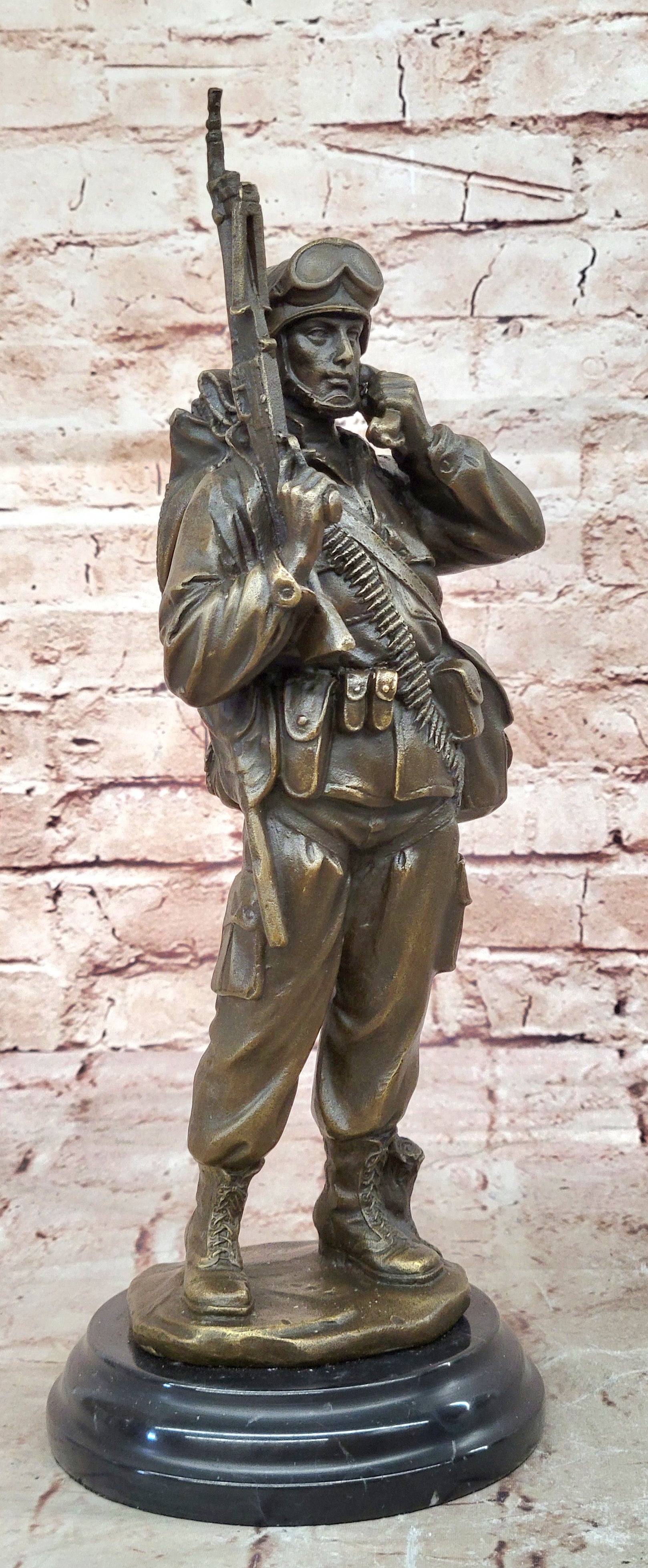 A Tribute to American Soldiers by Fisher Bronze Sculpture Marble Figure Decor