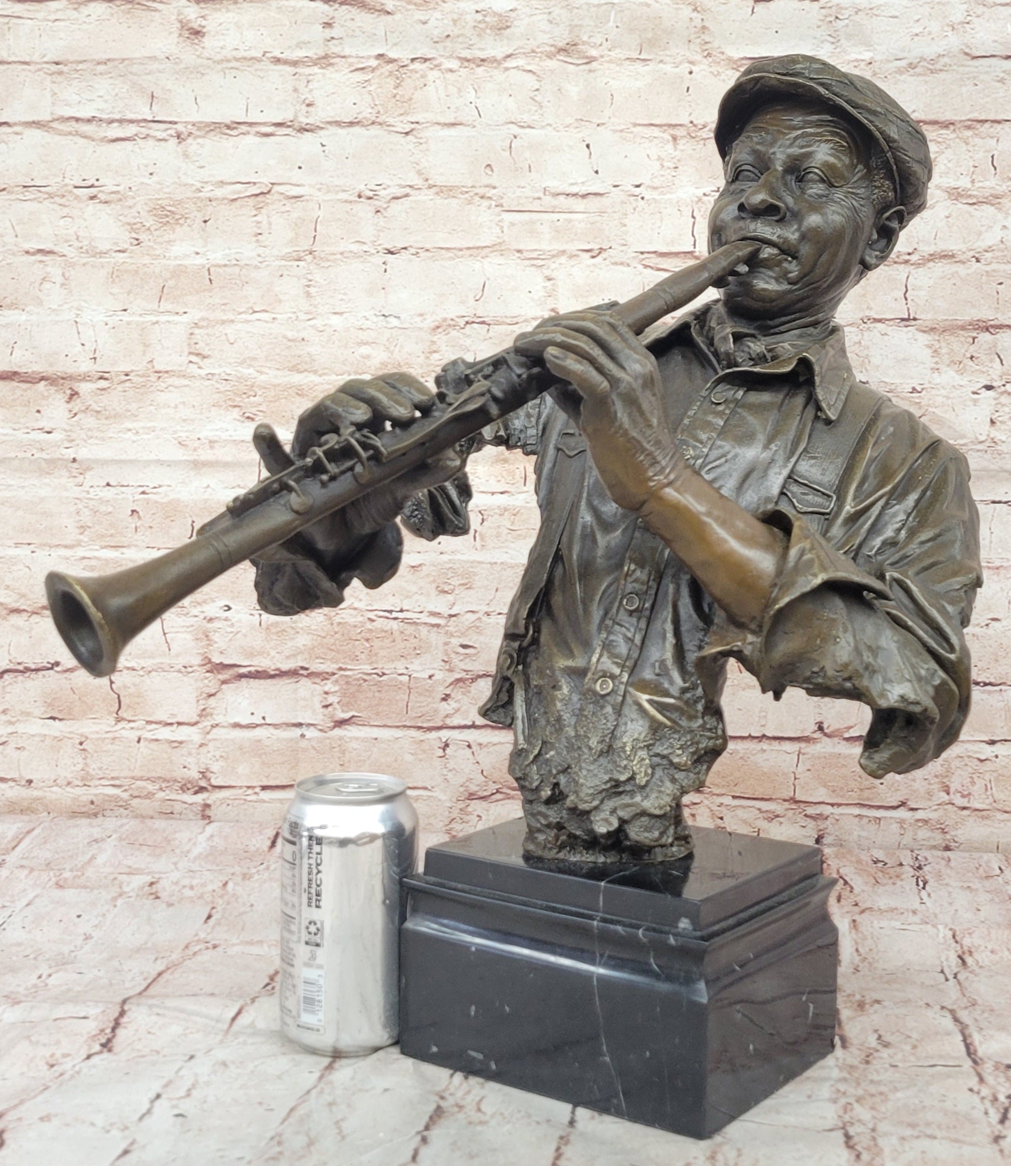 At Deco Original Artwork Massive Clarinet Player Jazz Blue Song Bronze Sculpture
