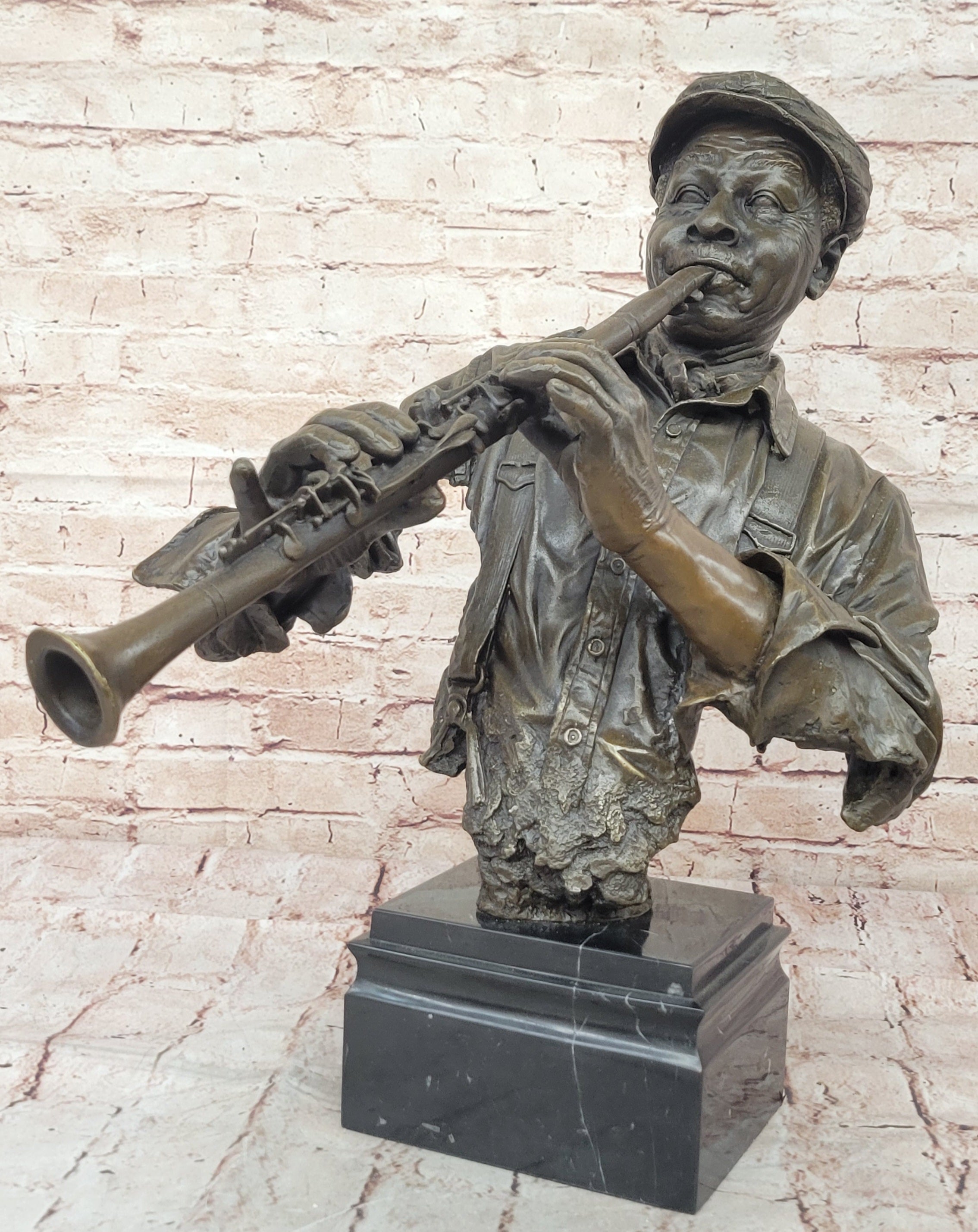 At Deco Original Artwork Massive Clarinet Player Jazz Blue Song Bronze Sculpture
