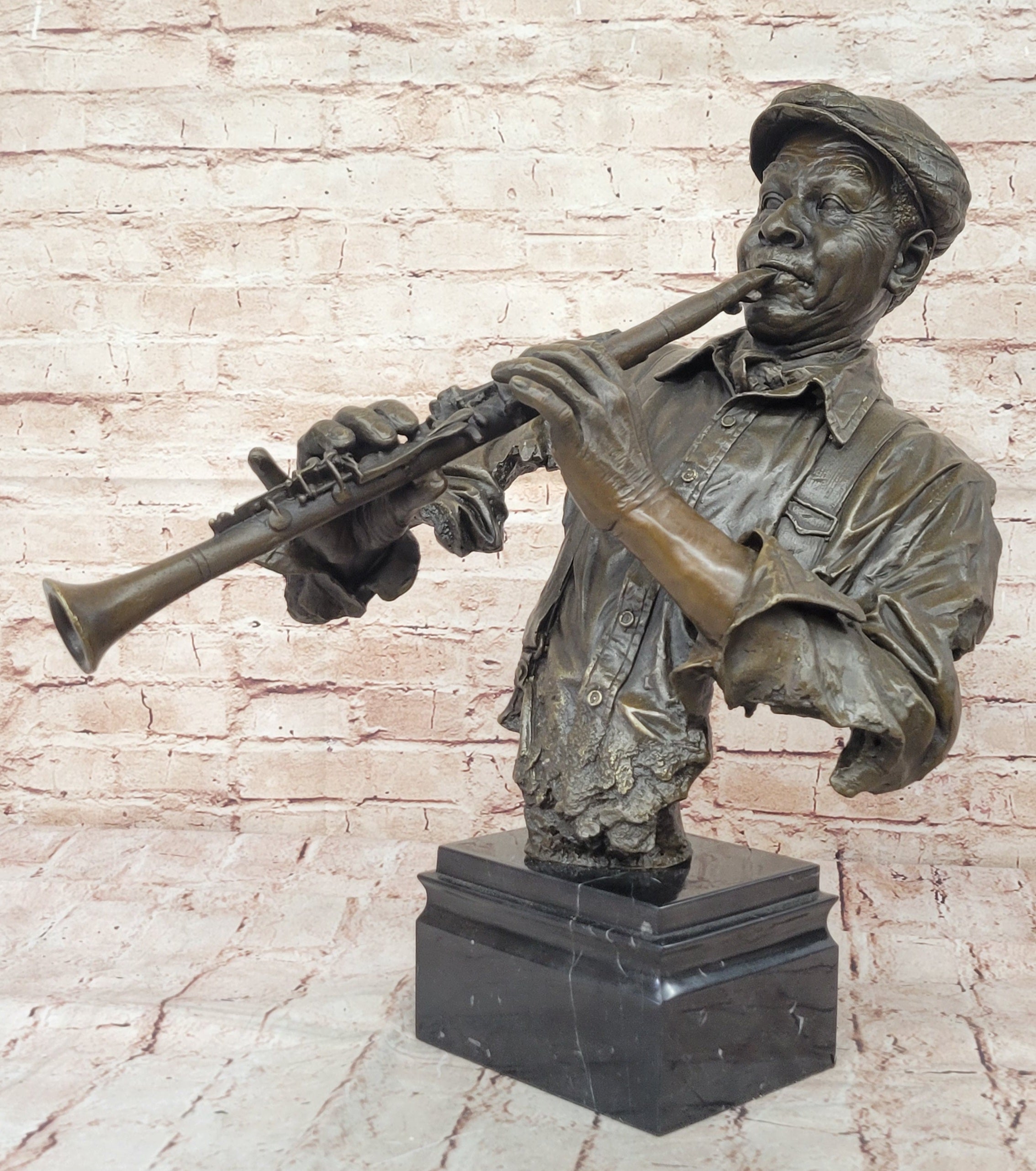 At Deco Original Artwork Massive Clarinet Player Jazz Blue Song Bronze Sculpture