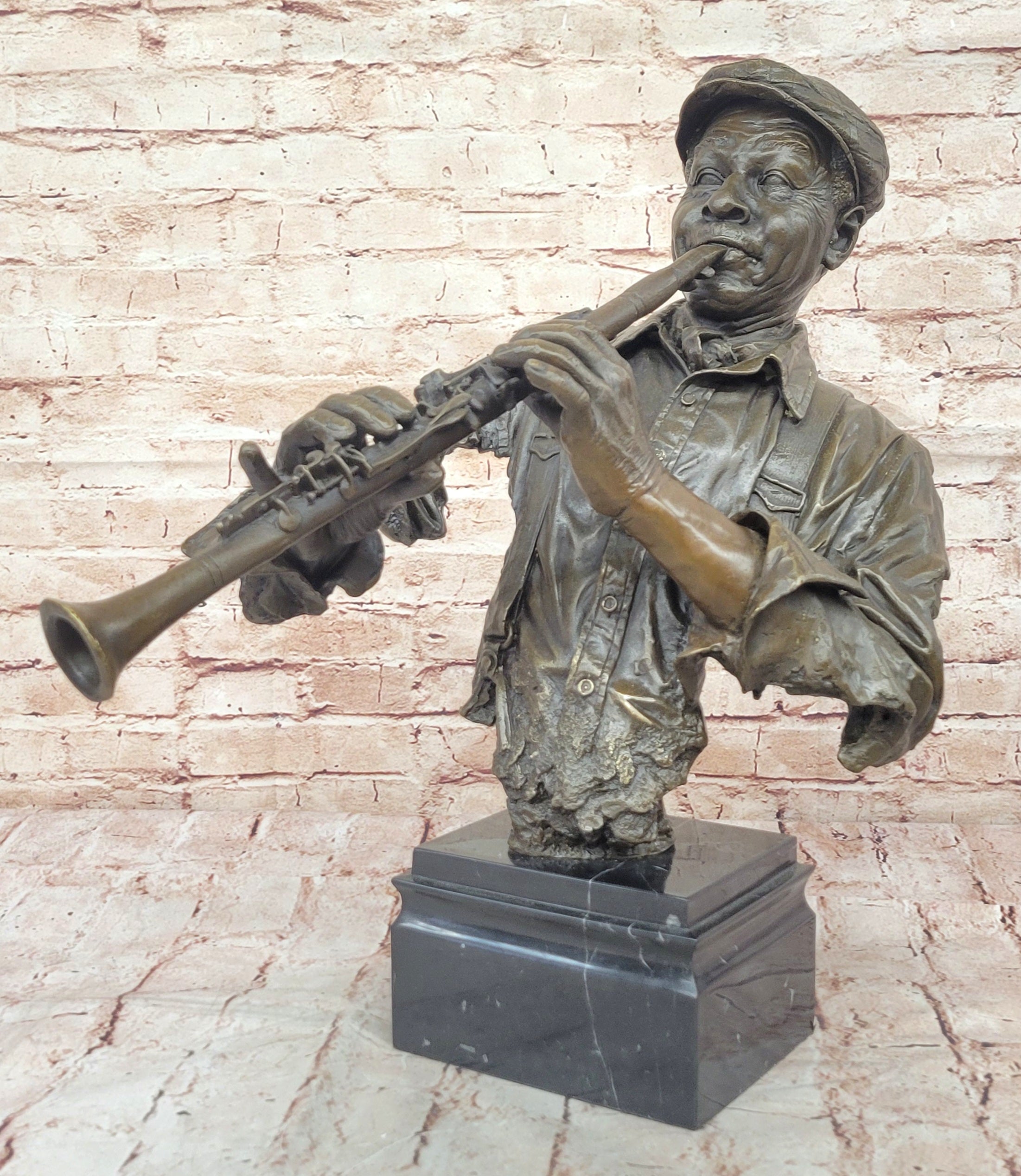 At Deco Original Artwork Massive Clarinet Player Jazz Blue Song Bronze Sculpture