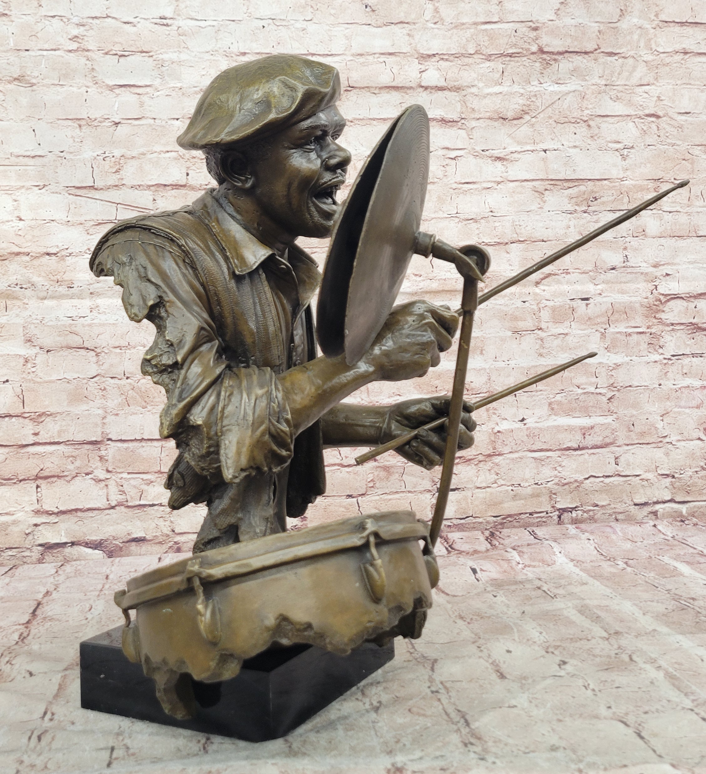 Hand Made Detailed Drum Player by Lost Wax Method Sculpture Home Decoration