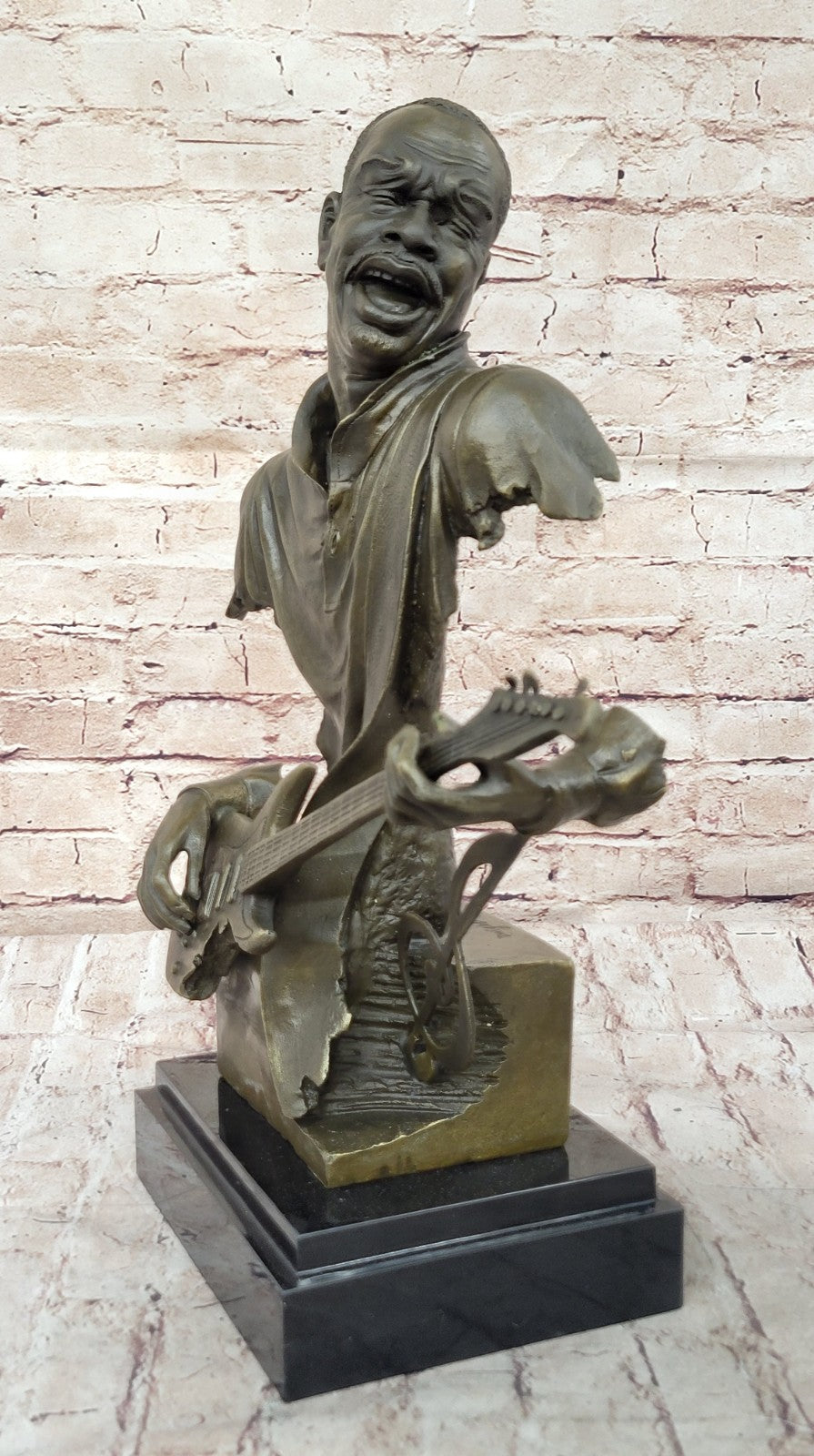 Bronze Sculpture Handcrafted Musician Music Guitar Player Hot Cast Marble Figuri