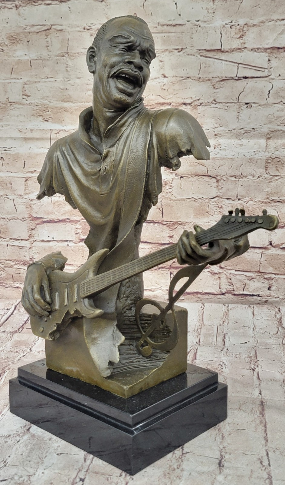 Bronze Sculpture Handcrafted Musician Music Guitar Player Hot Cast Marble Figuri