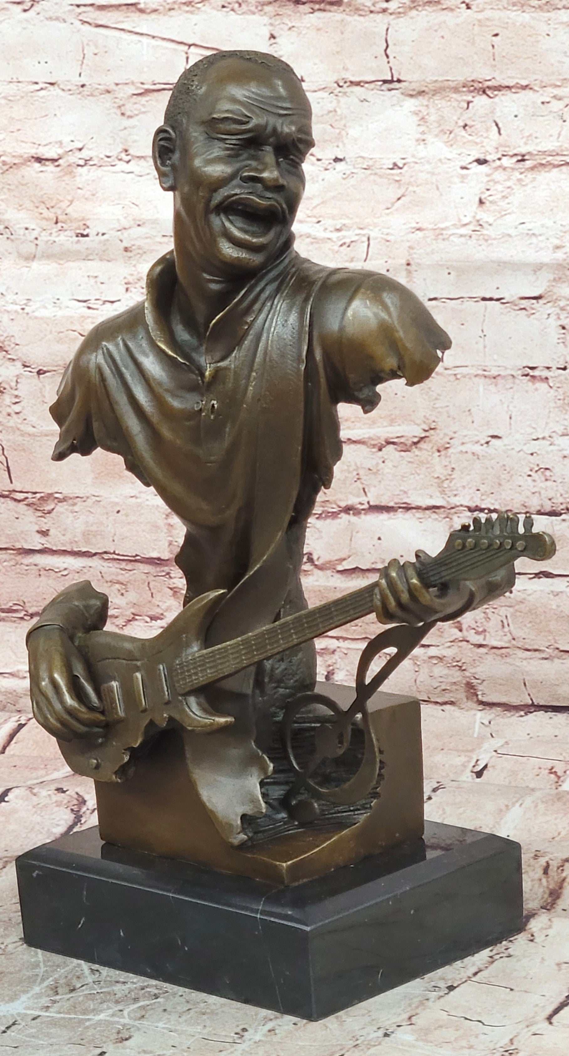 Bronze Sculpture Handcrafted Musician Music Guitar Player Hot Cast Marble Figuri