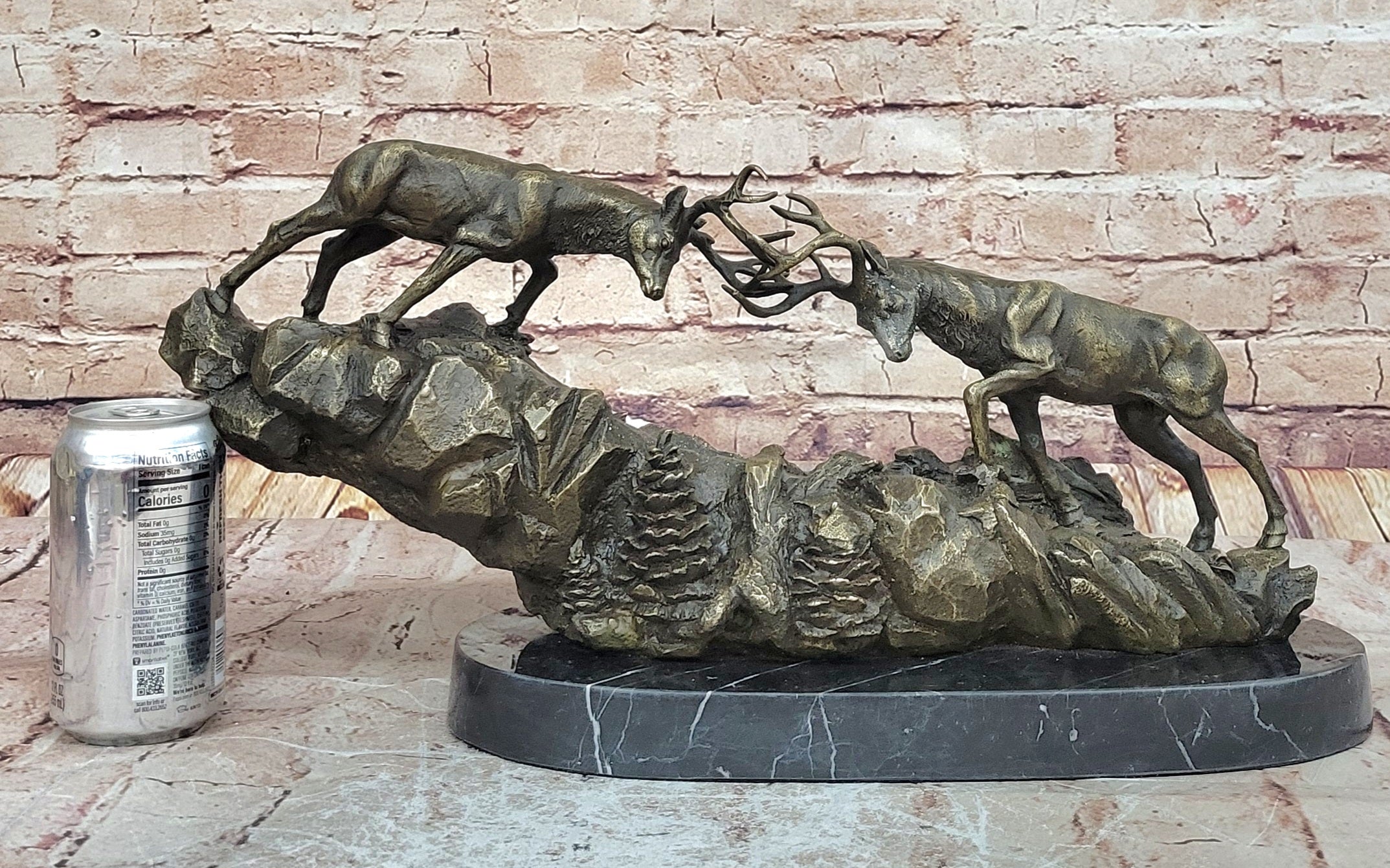 Rutting Stags, Real Bronze Sculpture on a solid marble base. Art, Gift.
