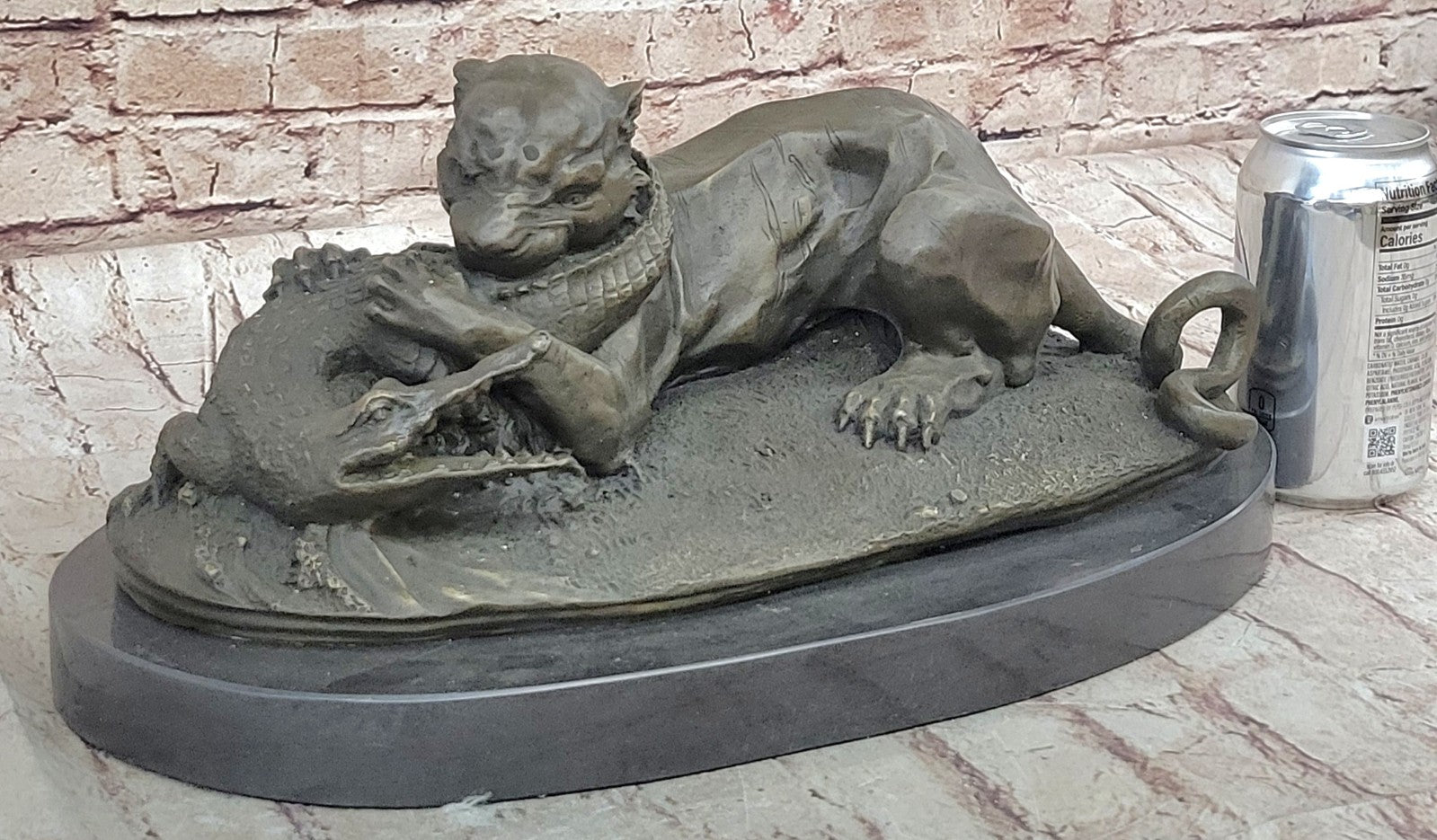 Bronze Sculpture Animal Wildlife Masterpiece Lion and Crocodile Home Decor Sale