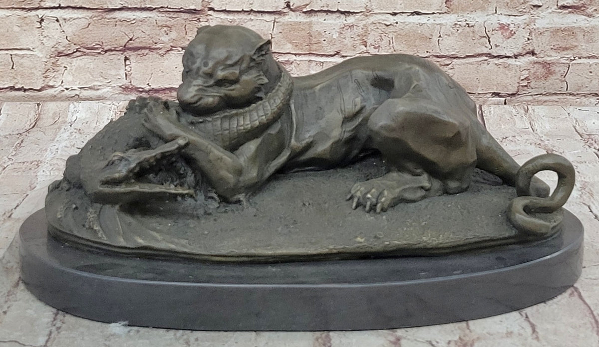 Bronze Sculpture Animal Wildlife Masterpiece Lion and Crocodile Home Decor Sale