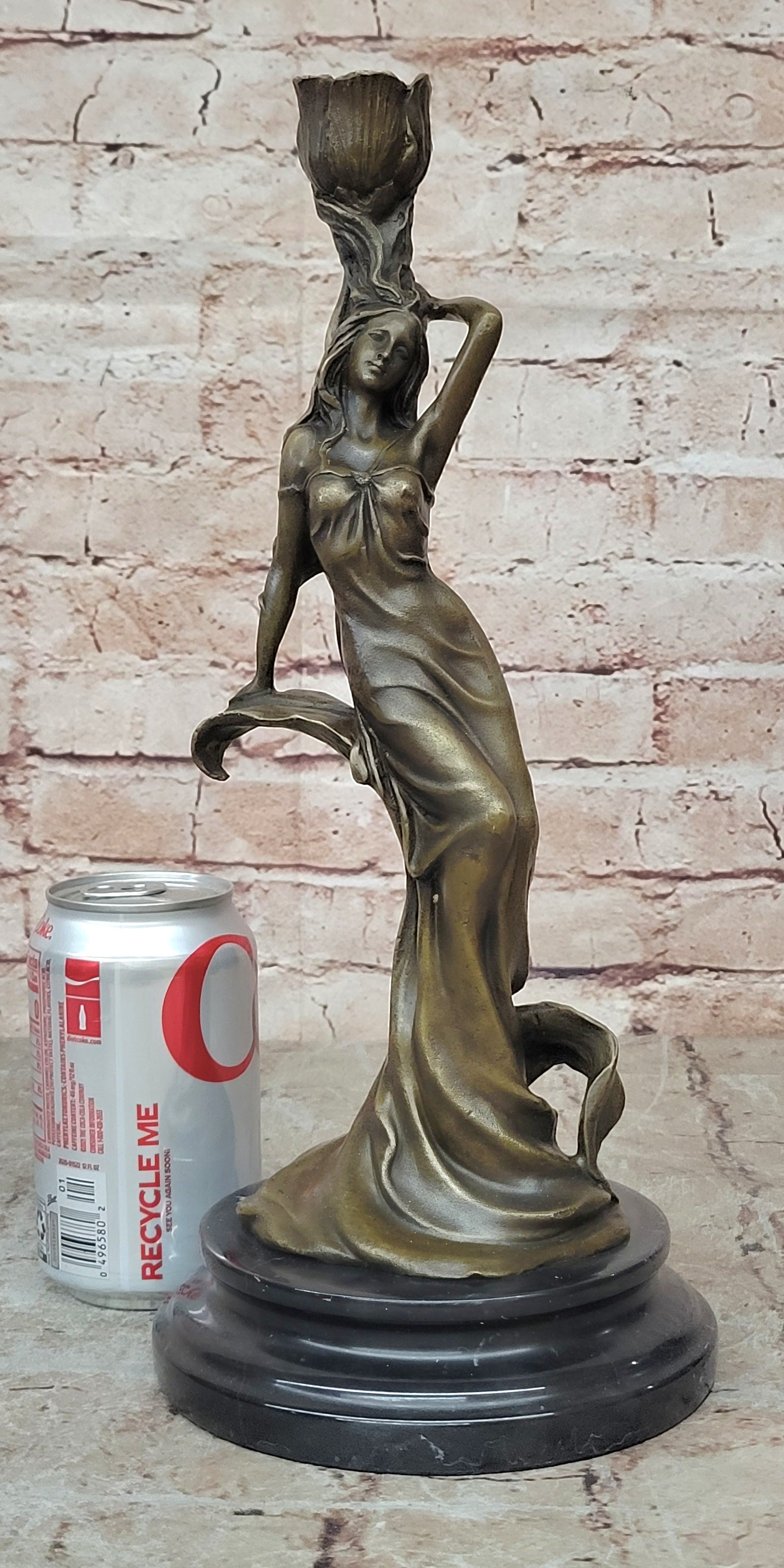 Milo Signed Bronze Water Nymph Sculpture Figurine Candle Stand Home Decoration