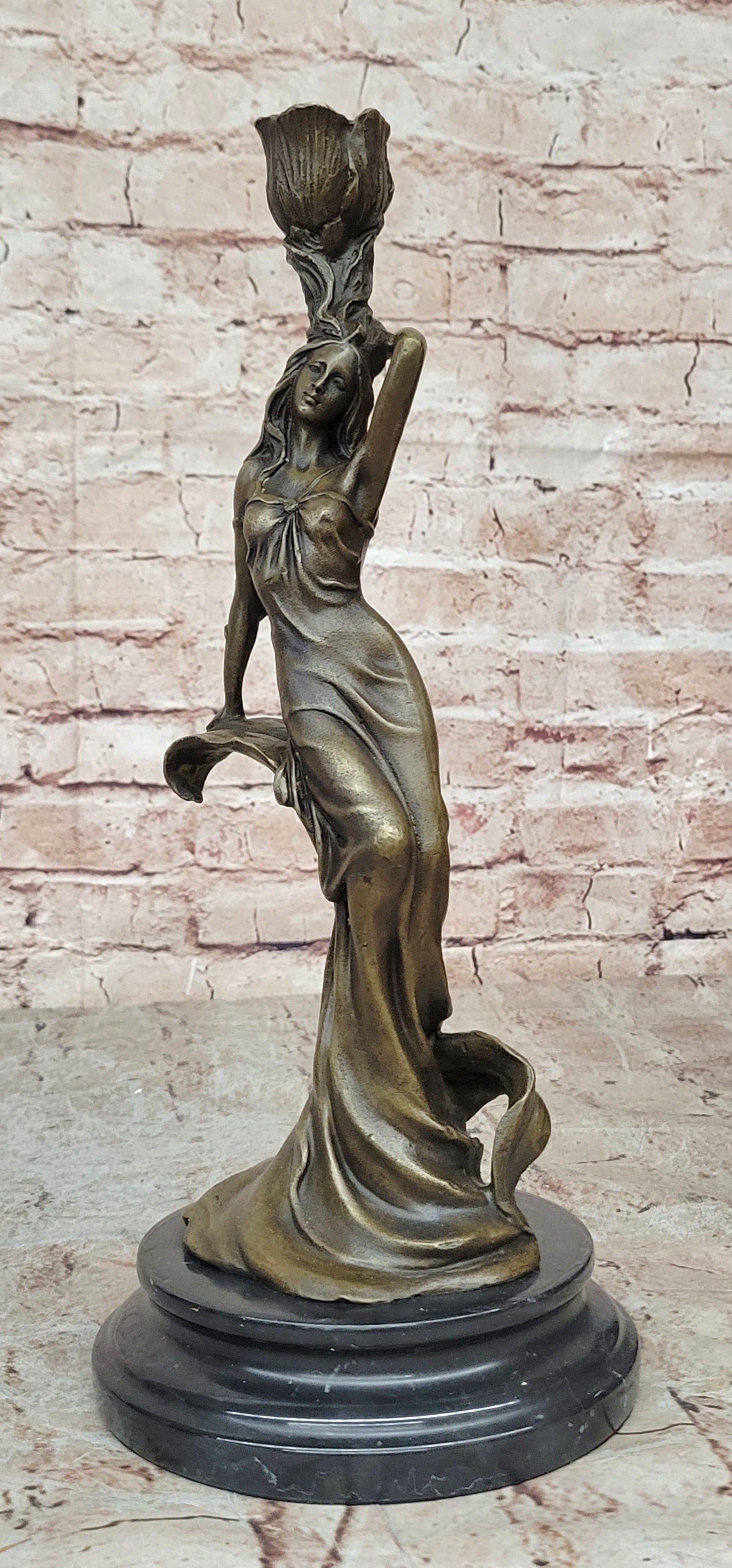Milo Signed Bronze Water Nymph Sculpture Figurine Candle Stand Home Decoration