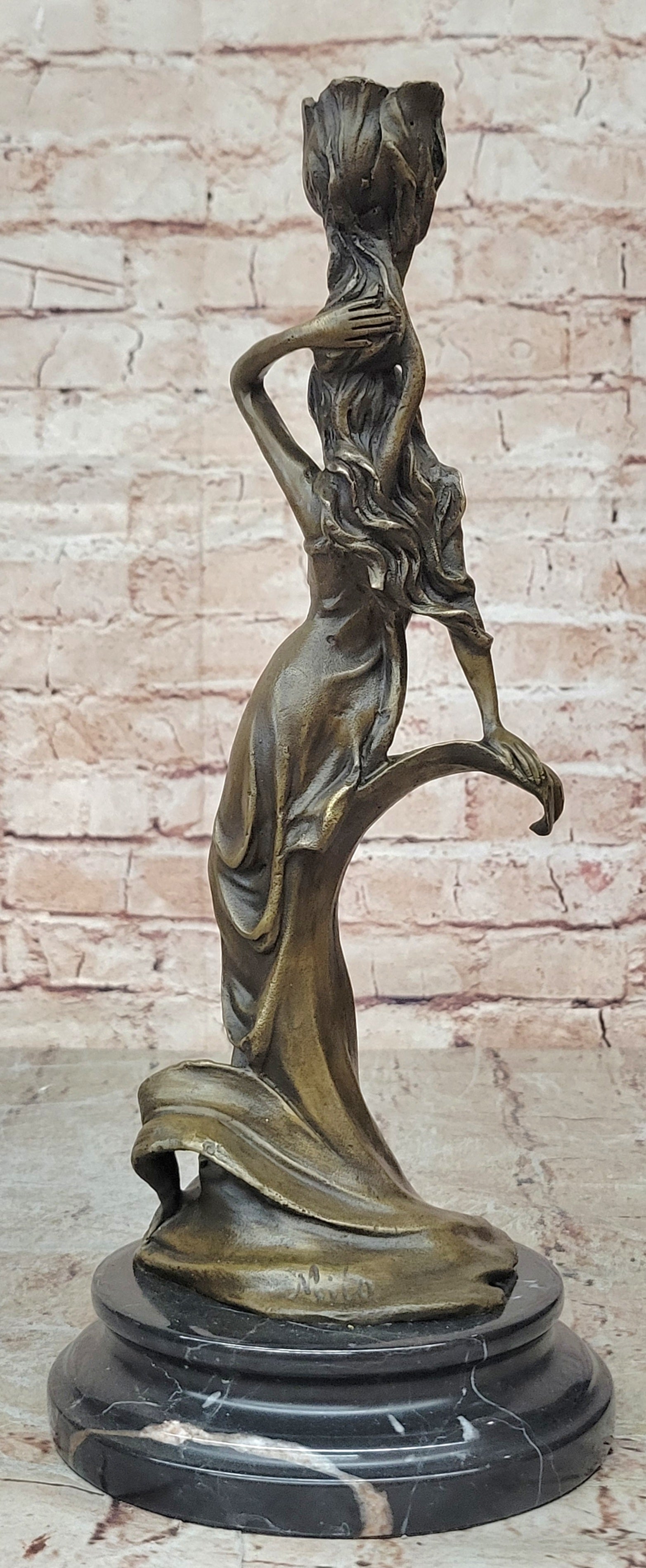 Milo Signed Bronze Water Nymph Sculpture Figurine Candle Stand Home Decoration