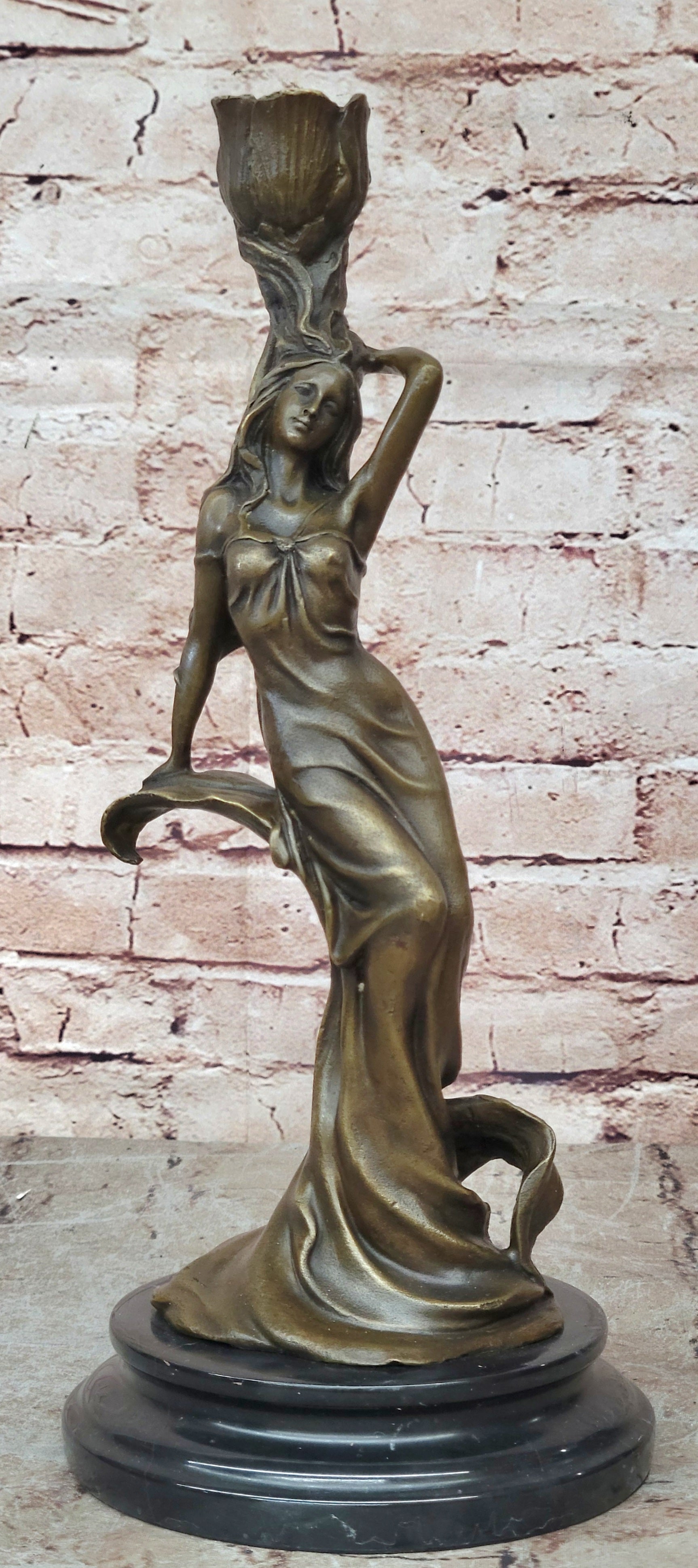 Milo Signed Bronze Water Nymph Sculpture Figurine Candle Stand Home Decoration