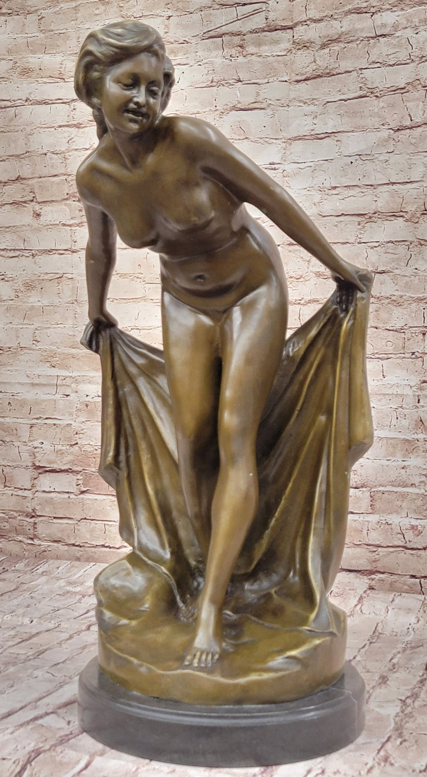 Stunning Nude Woman Showering Bronze Sculpture Lost Wax Method Artwork