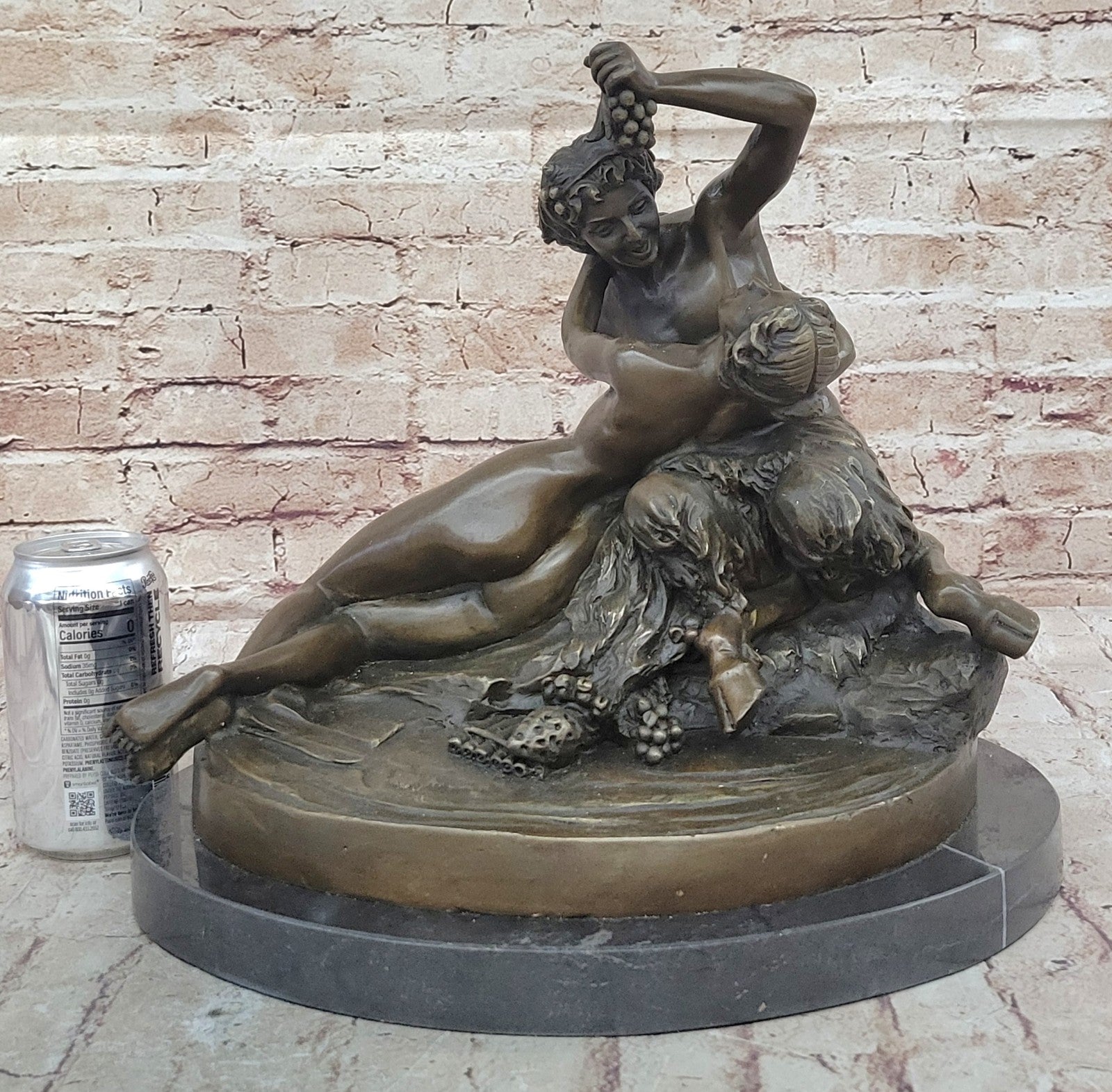 Collectible Bronze Figurine: Mythical Faun Seducing Naked Woman, Signed Milo