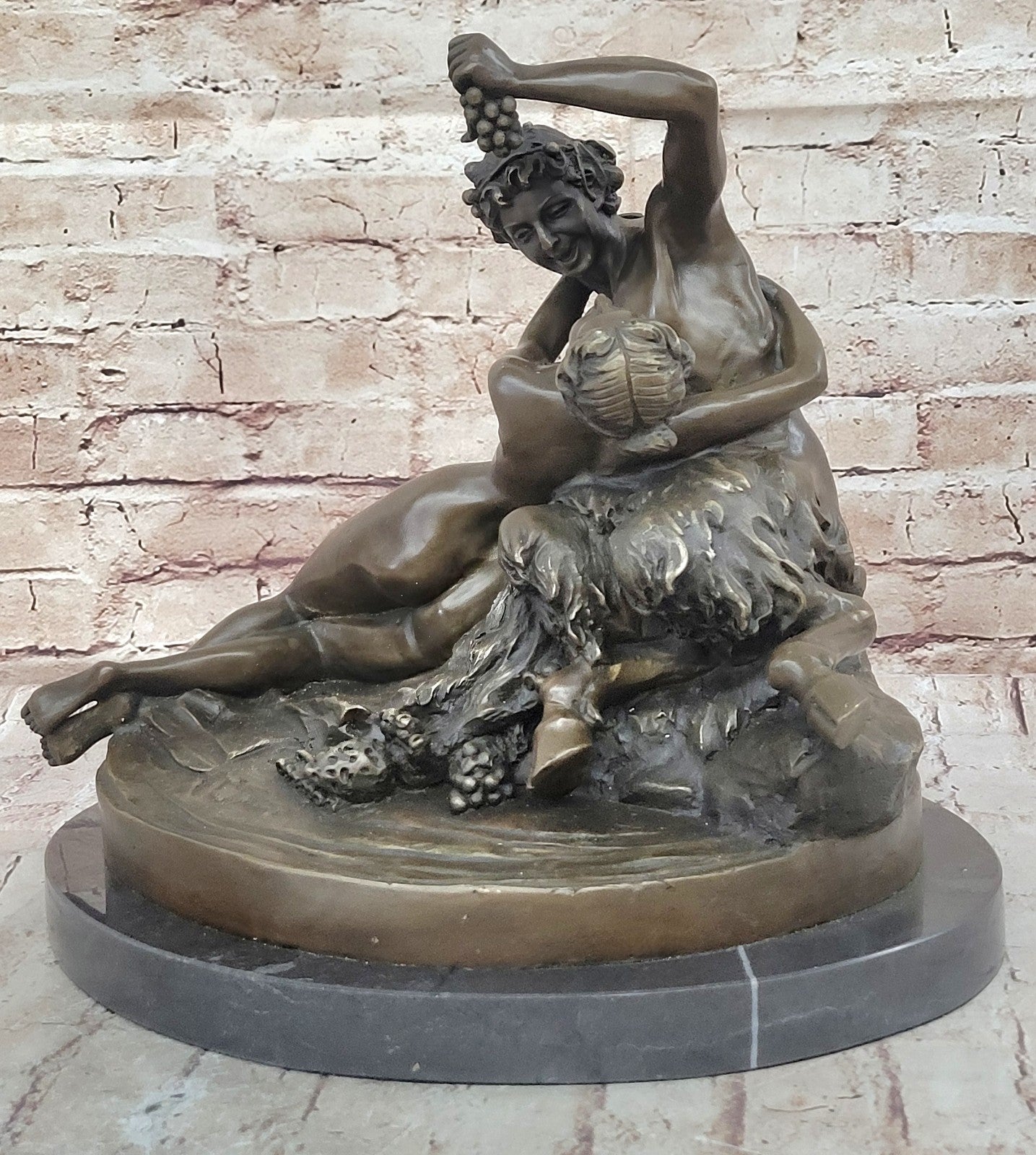 Collectible Bronze Figurine: Mythical Faun Seducing Naked Woman, Signed Milo