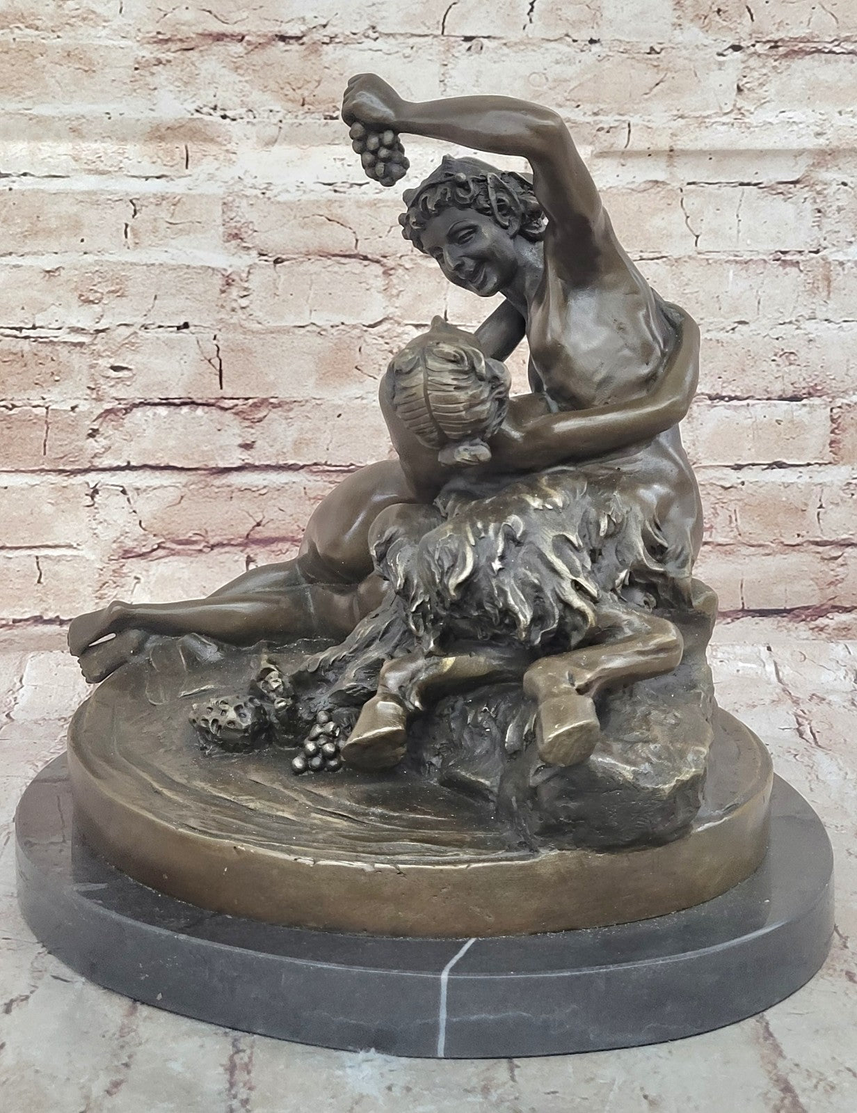 Collectible Bronze Figurine: Mythical Faun Seducing Naked Woman, Signed Milo