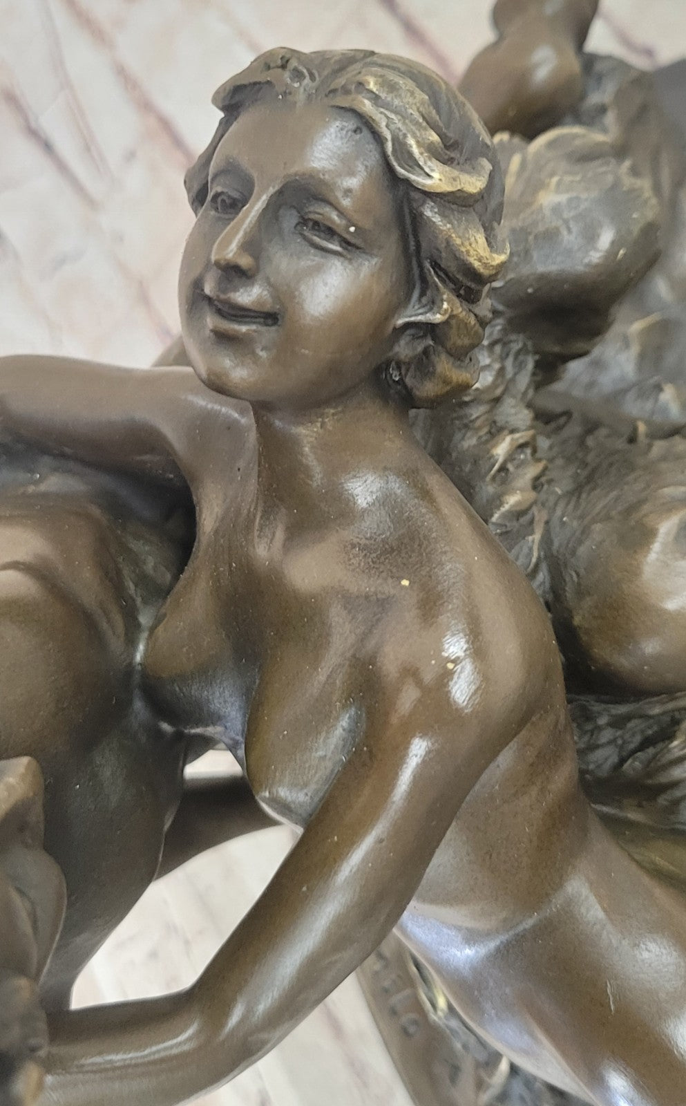 Collectible Bronze Figurine: Mythical Faun Seducing Naked Woman, Signed Milo