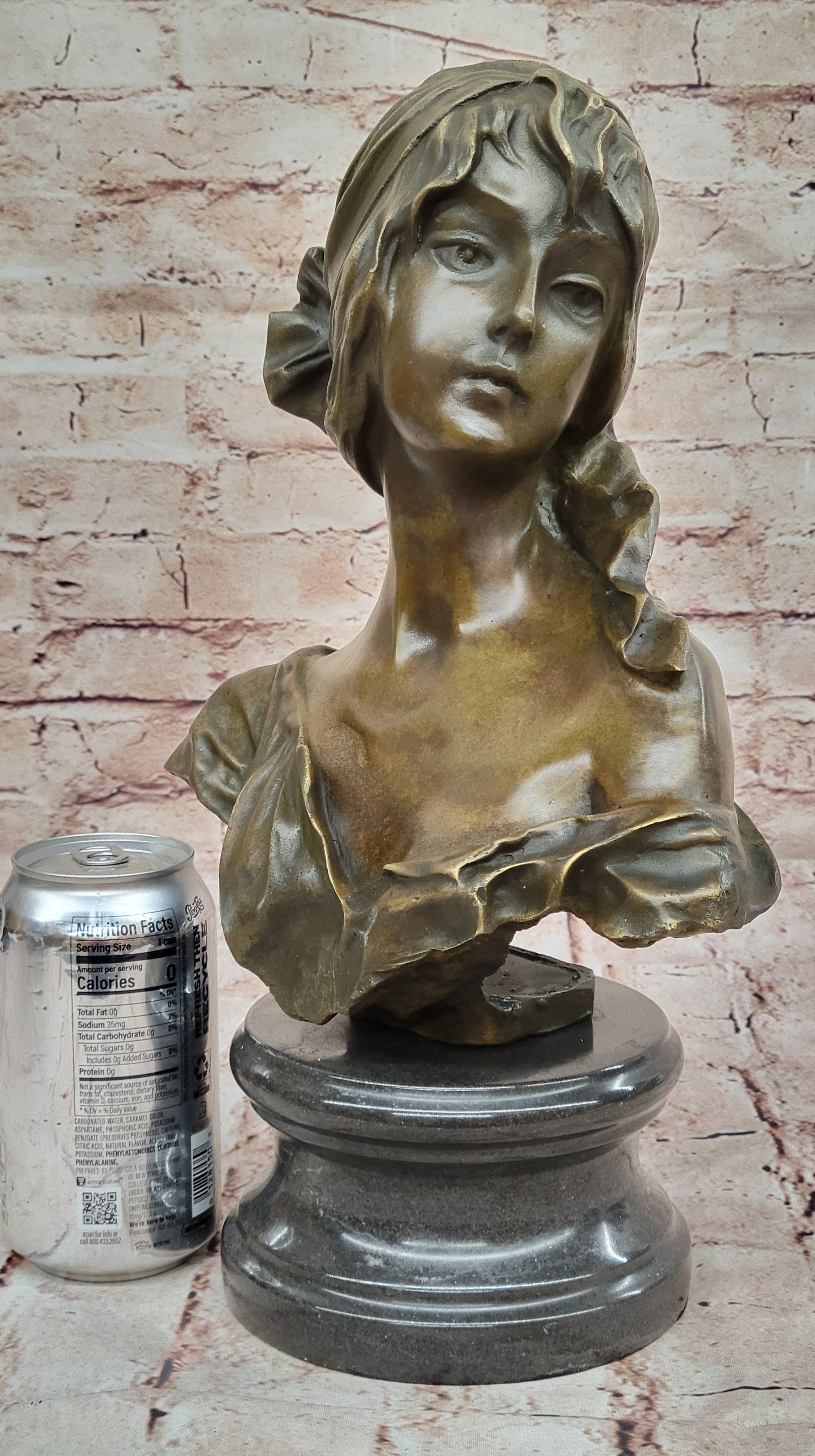 Vintage Handcrafted Female Bust Large Bronze Art Work Sculpture on Marble