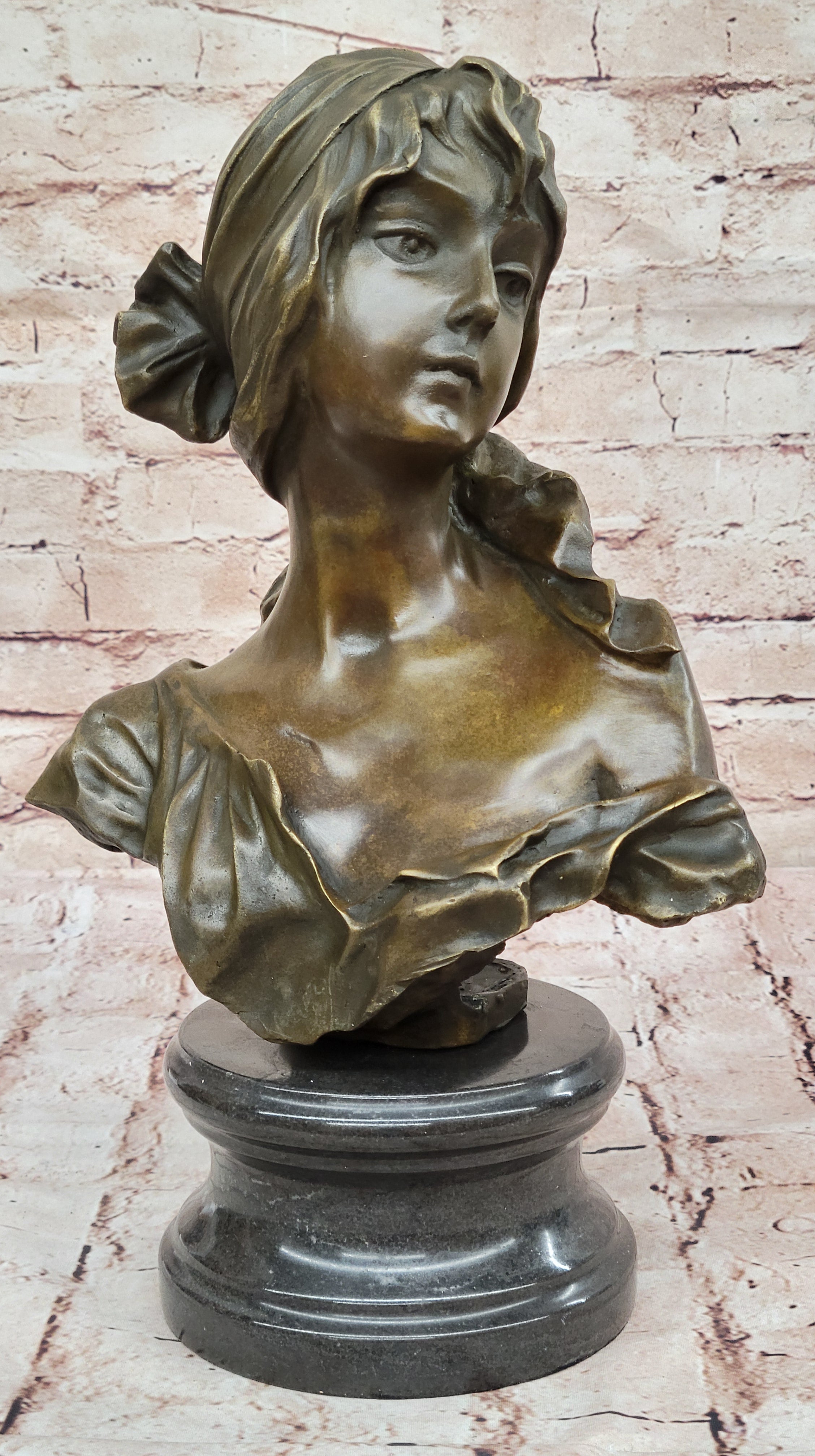 Vintage Handcrafted Female Bust Large Bronze Art Work Sculpture on Marble