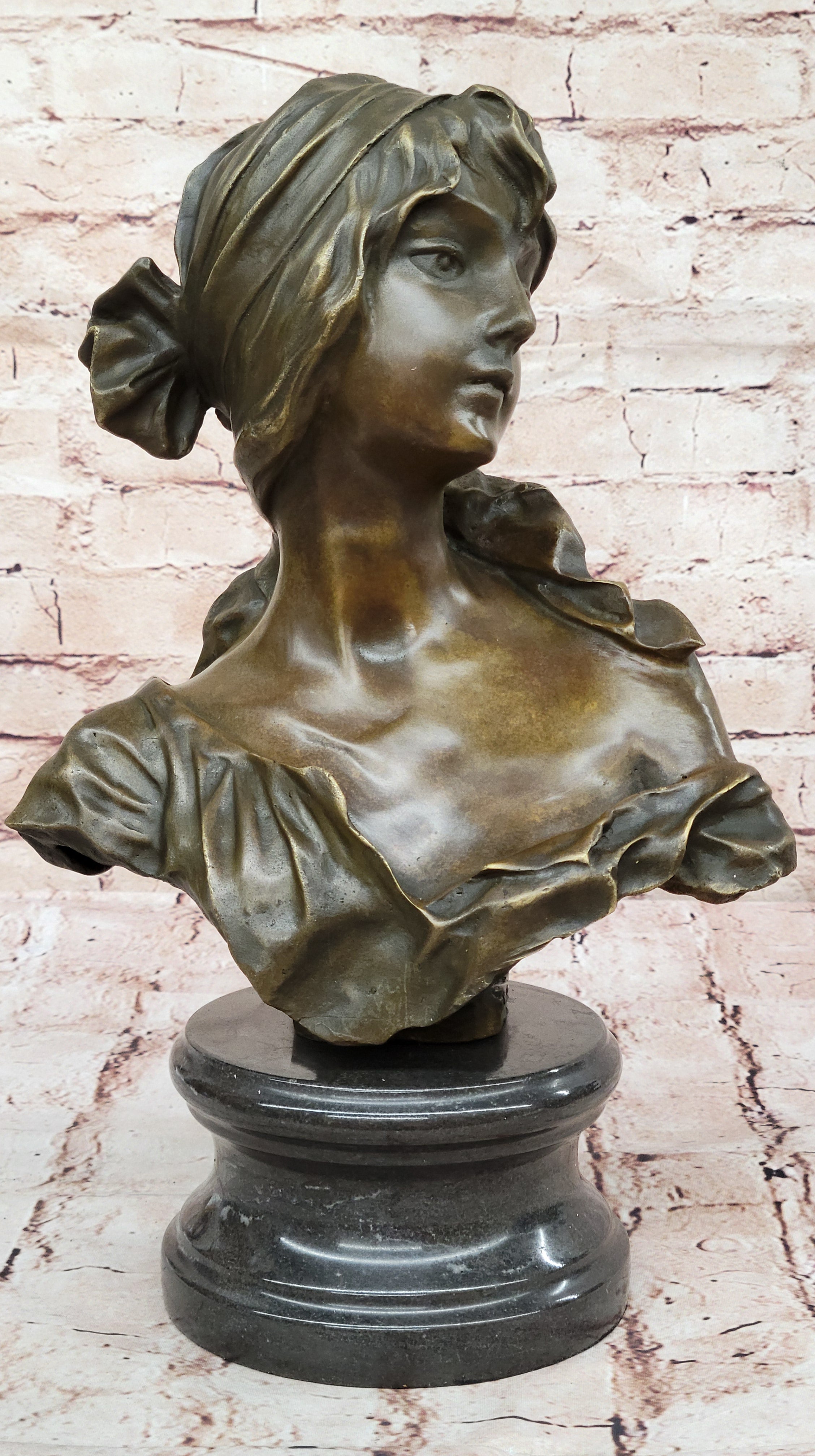 Vintage Handcrafted Female Bust Large Bronze Art Work Sculpture on Marble