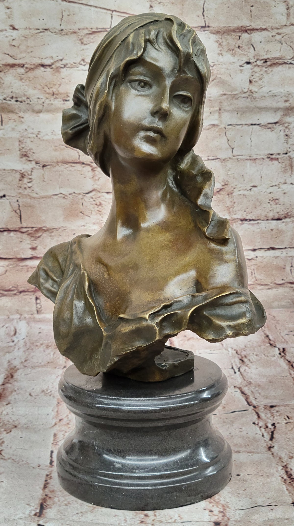 Vintage Handcrafted Female Bust Large Bronze Art Work Sculpture on Marble